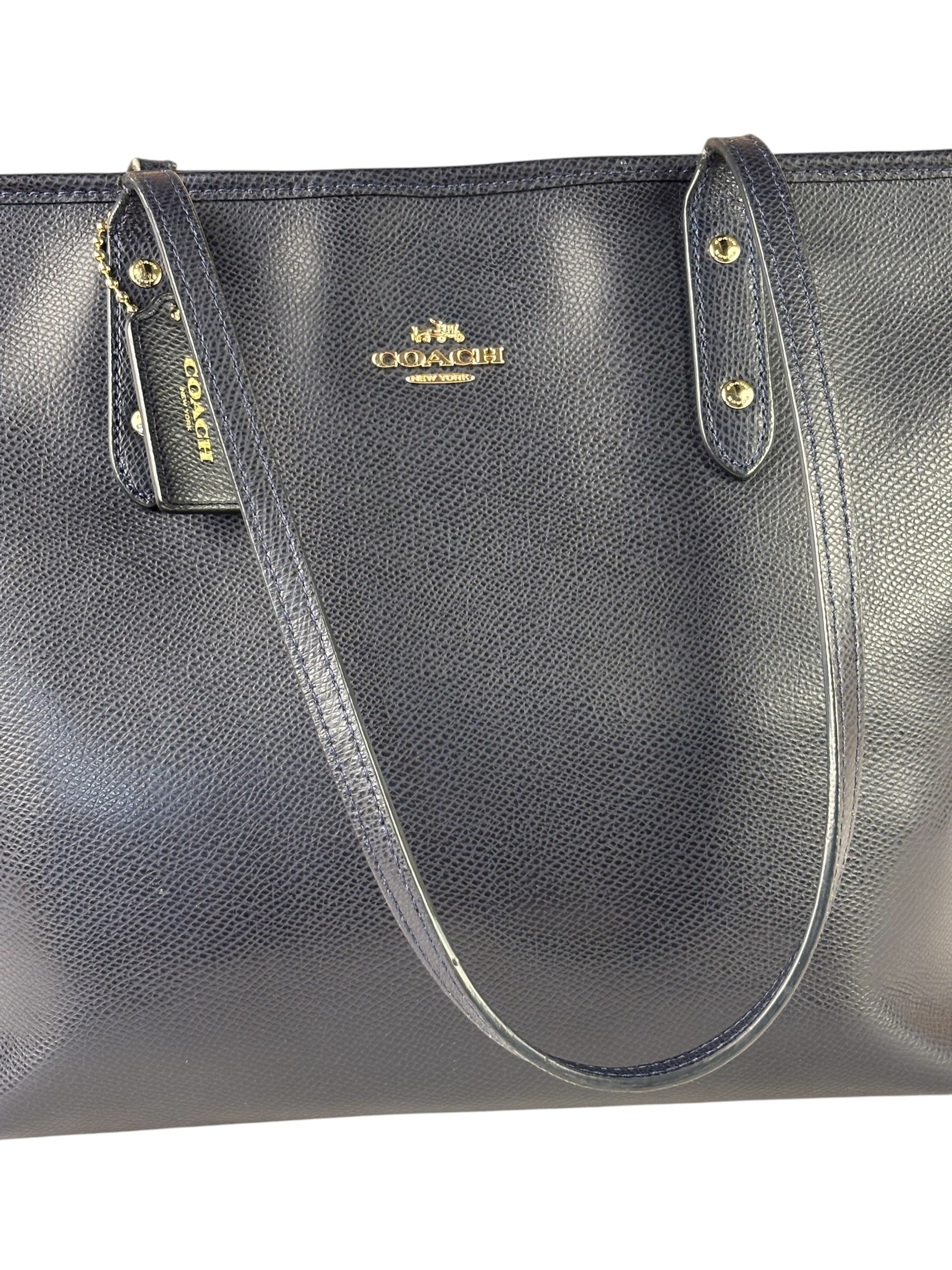 Coach Navy Crossgrain Leather City Zip Shoulder Bag