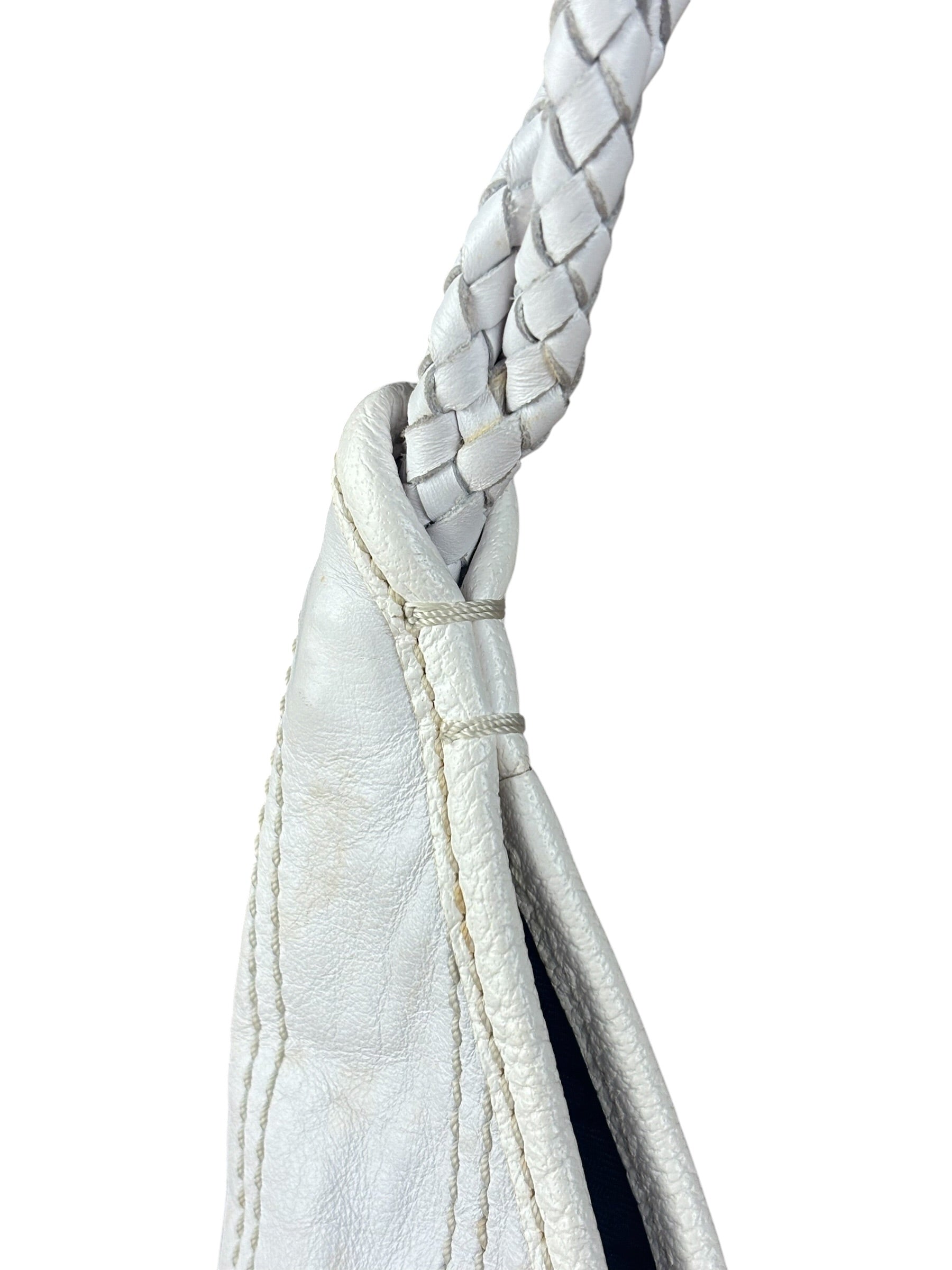 Celine Vintage White Leather Stitch Hobo Shoulder Bag