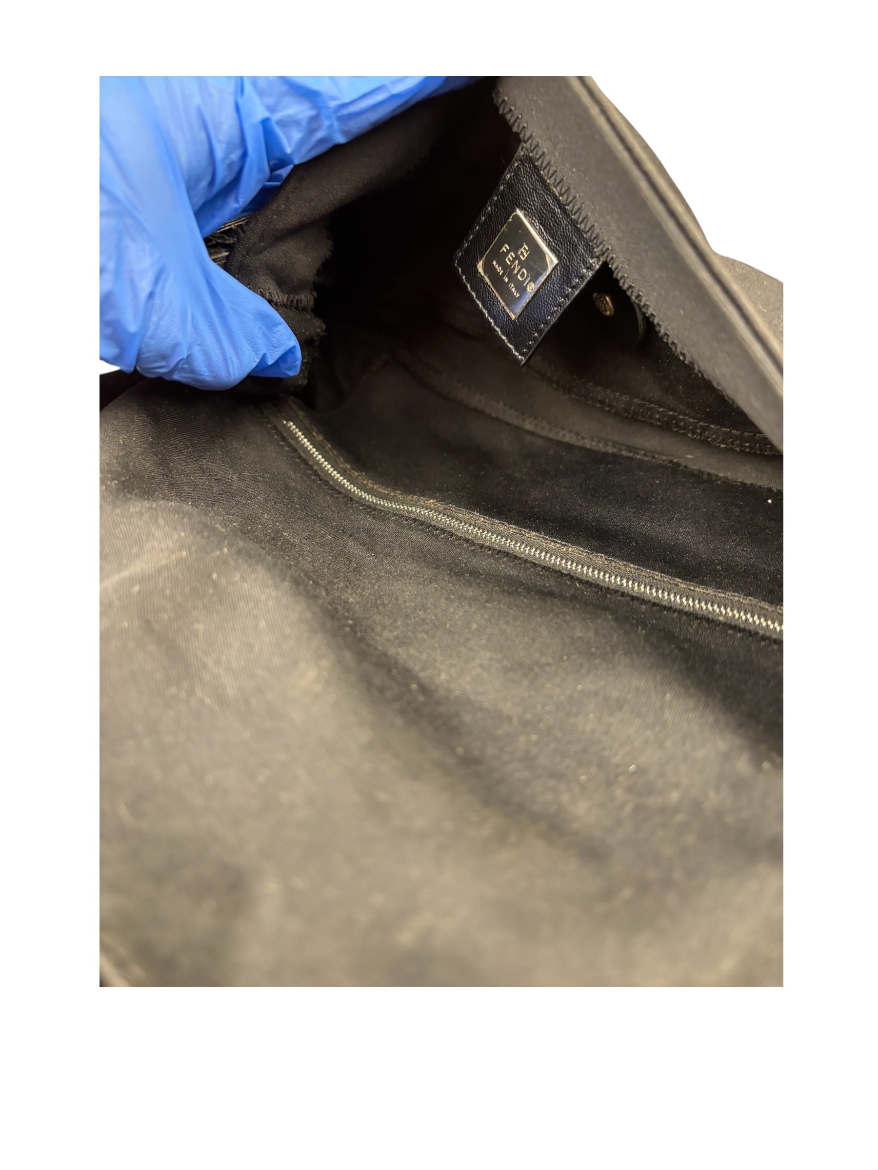 Fendi Black Leather Trim Baguette