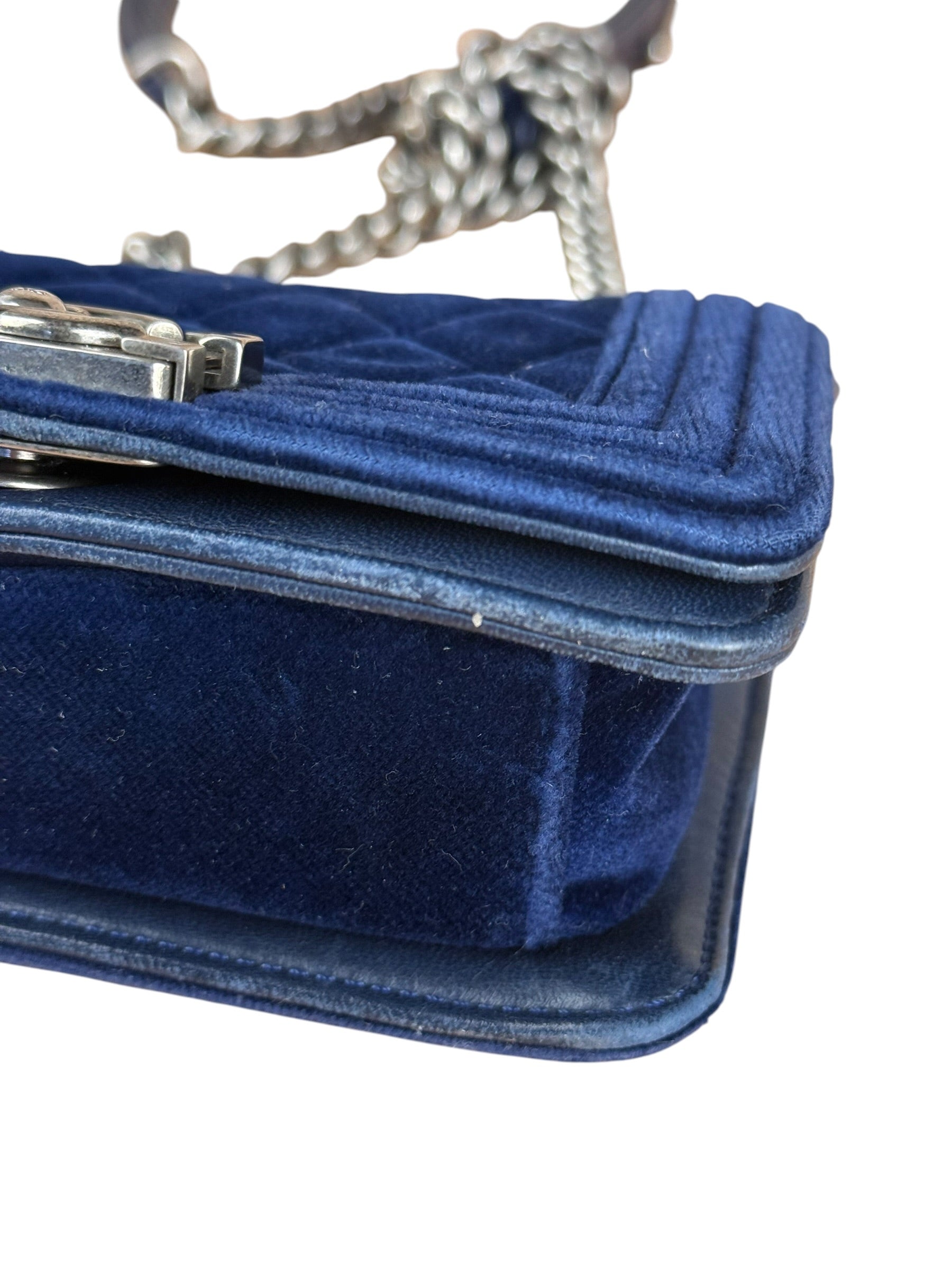 Chanel Blue Velvet Quilted Mini Boy Bag 2012