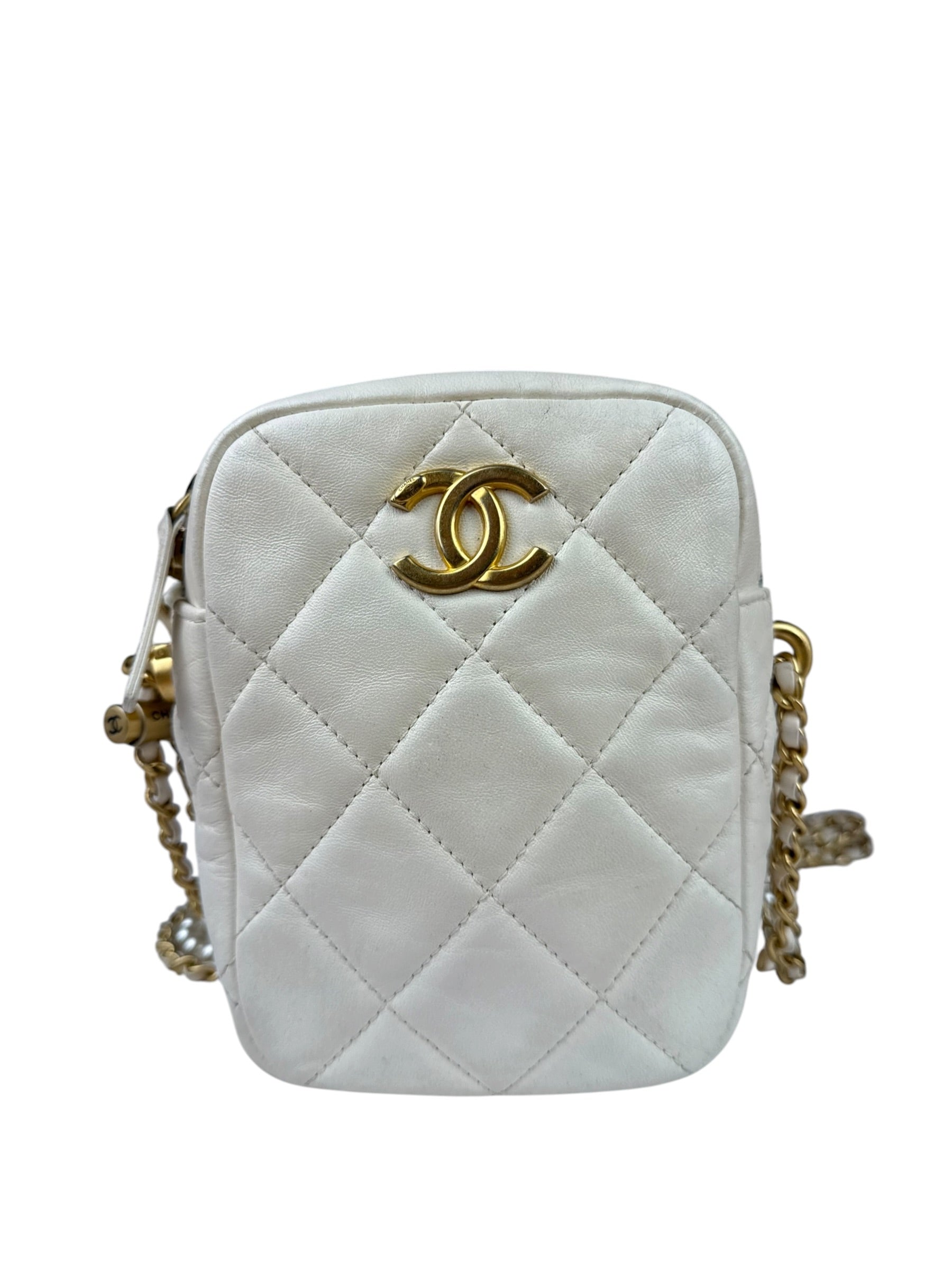 Chanel White Quilted Lambskin My Perfect Camera Bag Early 2020's