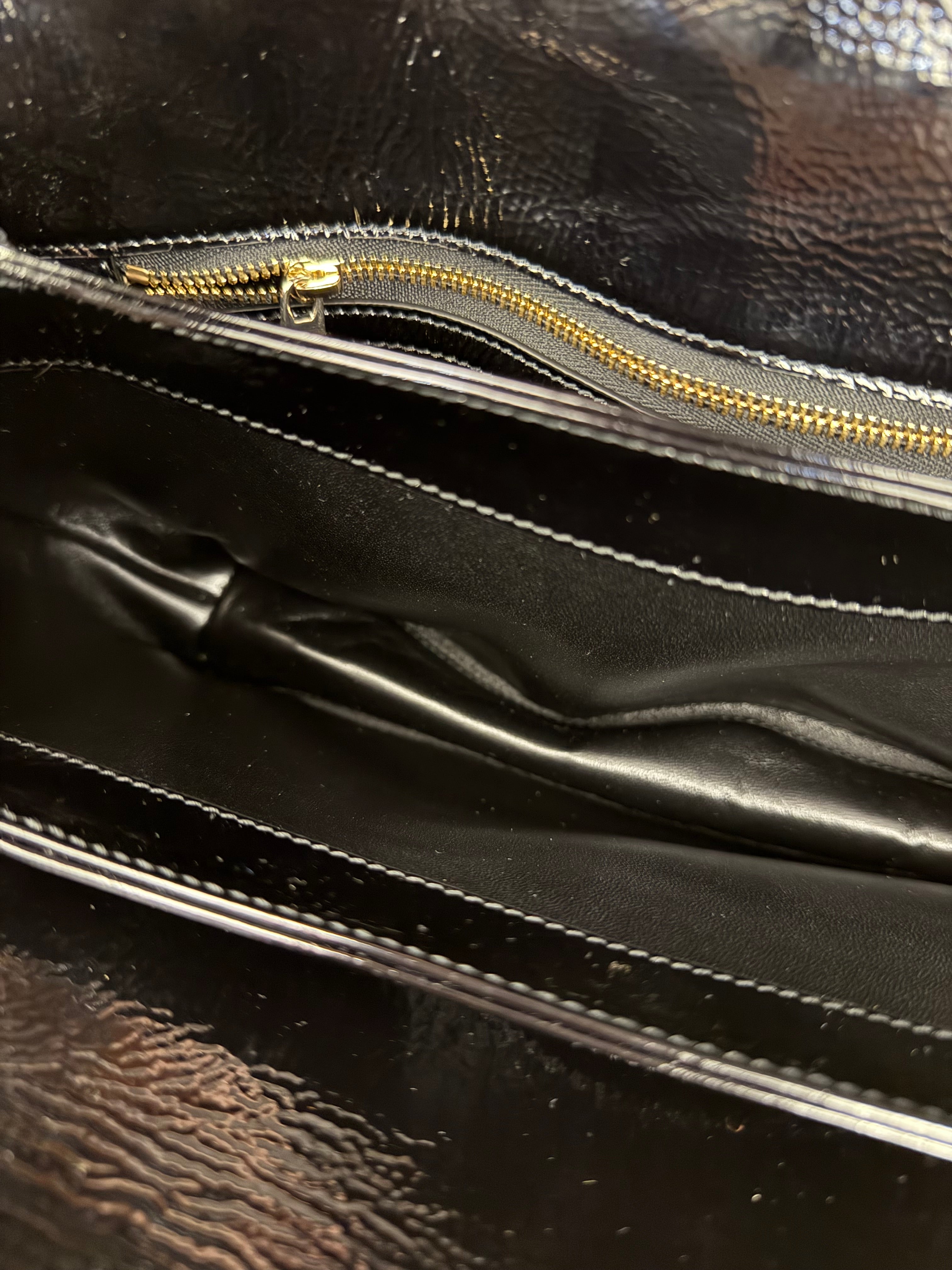 Gucci Black Patent Leather Chain Double G Shoulder Bag