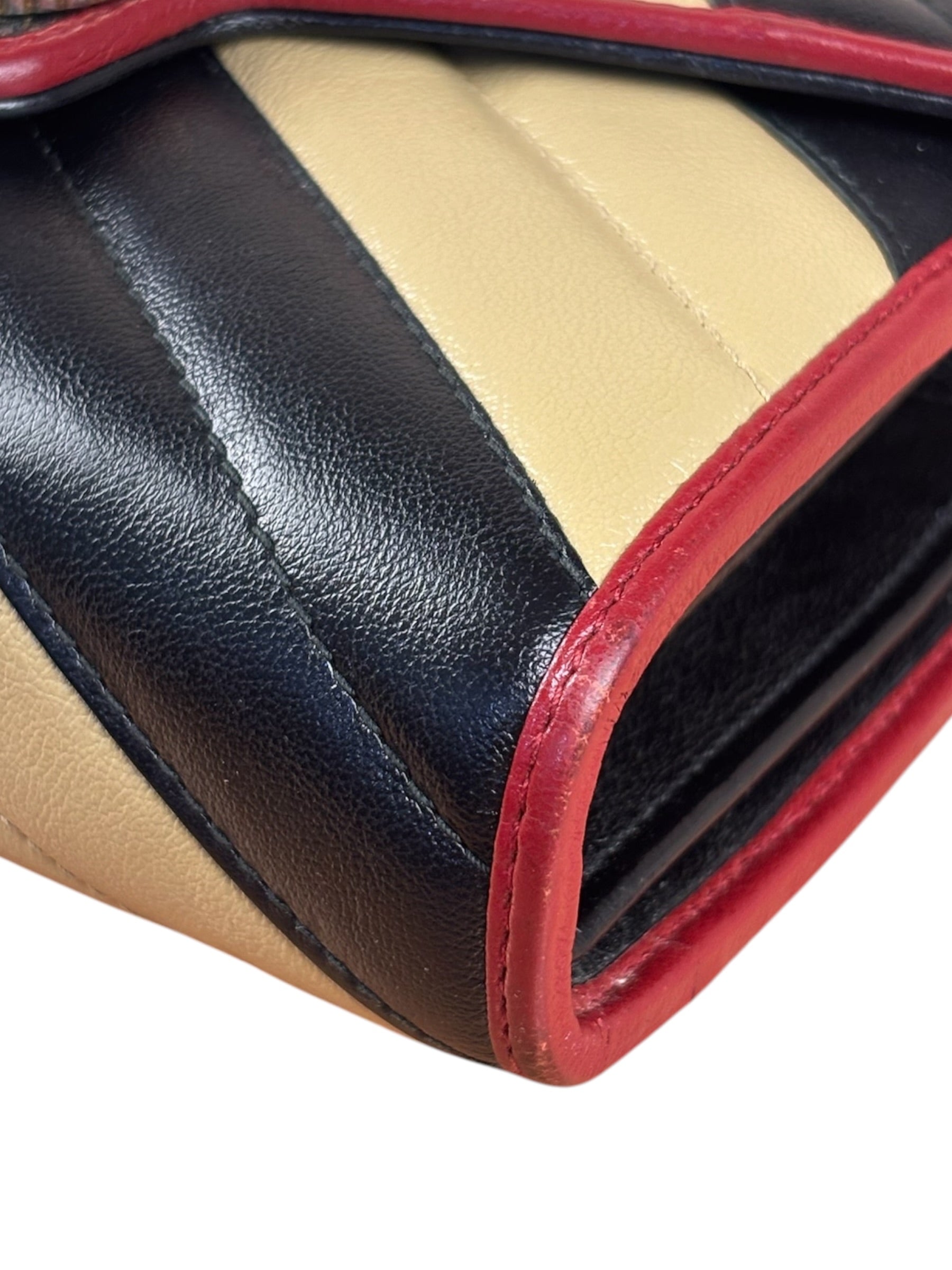 Gucci Stripped Multicolor Marmont Wallet on Chain