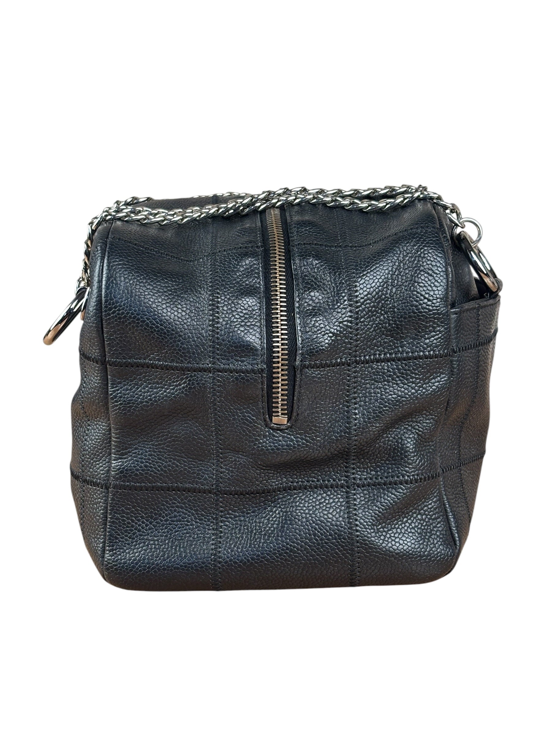 Chanel Black Leather Chocolate Bar Square-Stitched Bowler Shoulder Bag 2005