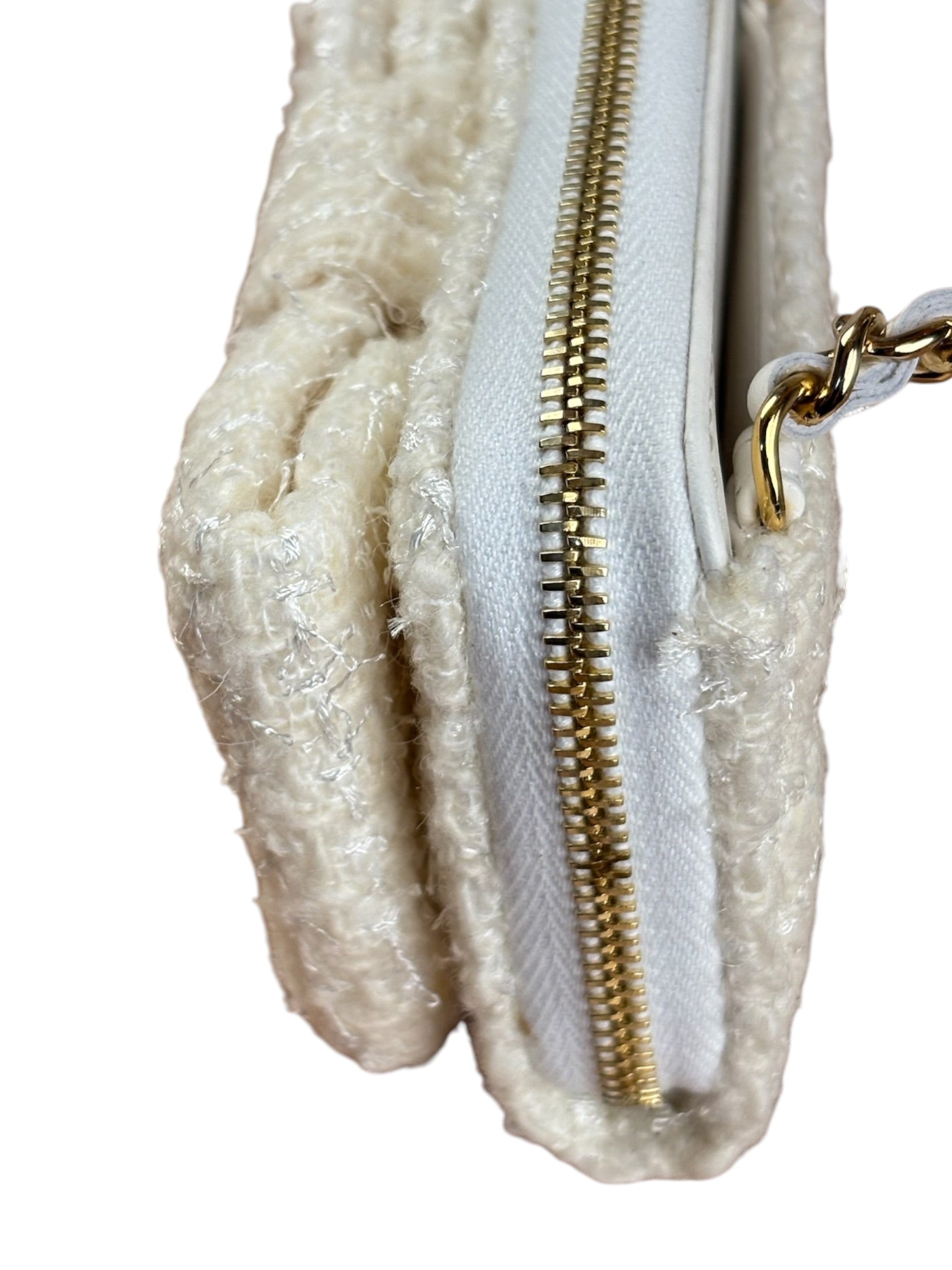 Chanel White Tweed Quilted Bow Wallet On Chain