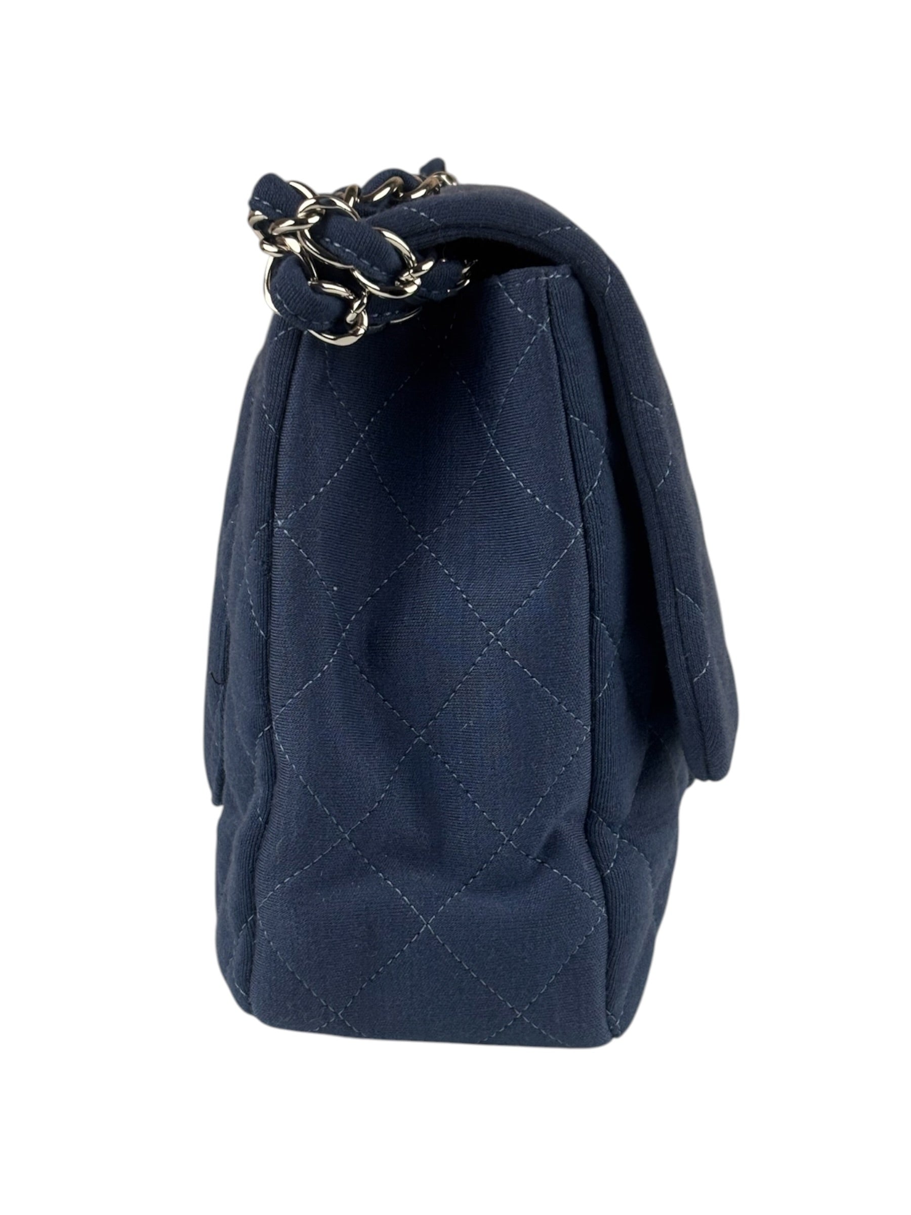 Chanel Blue Jersey Classic Flap Shoulder Bag 2009