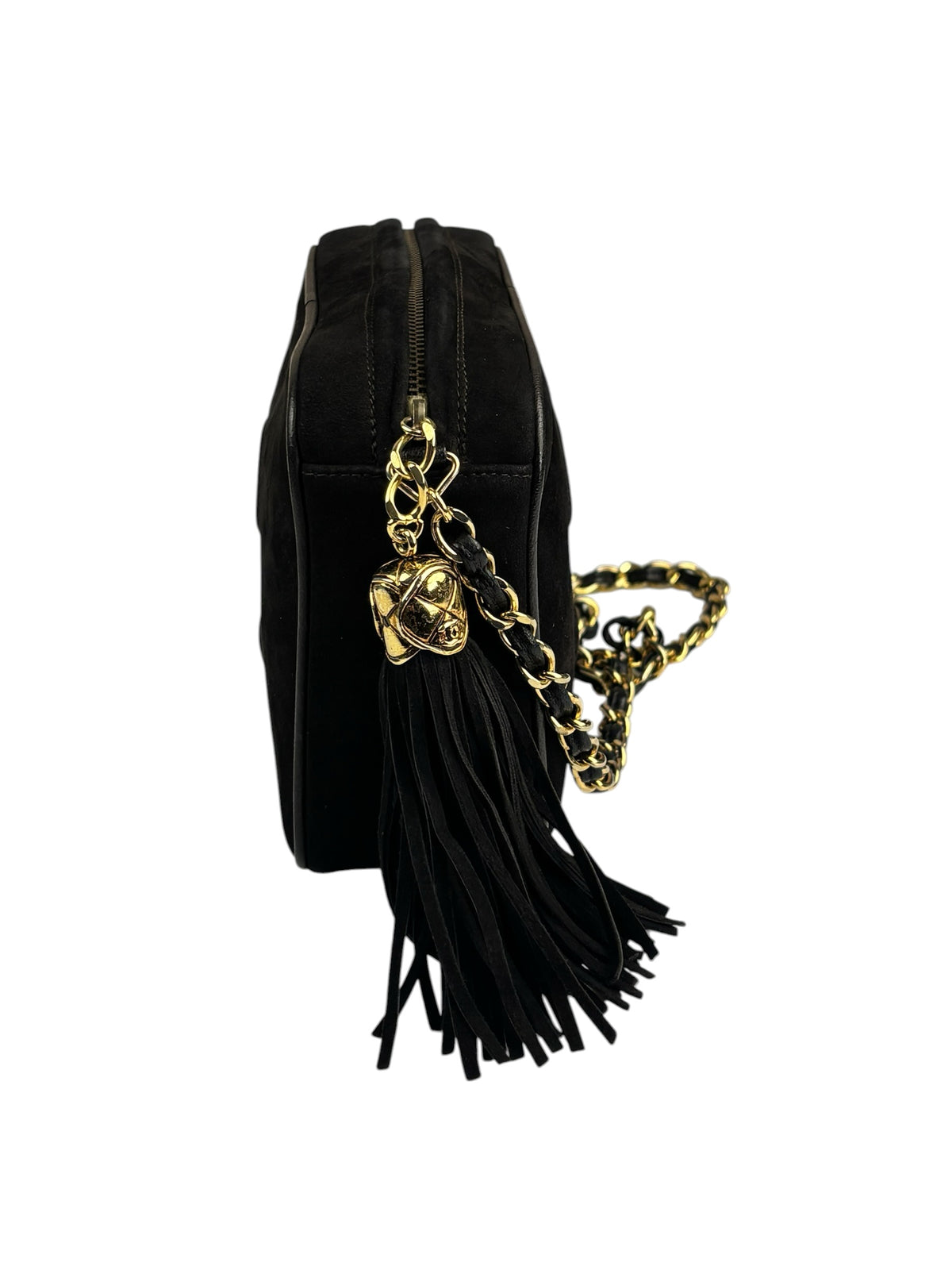 Chanel Vintage Black Suede CC Tassel Camera Bag 1989