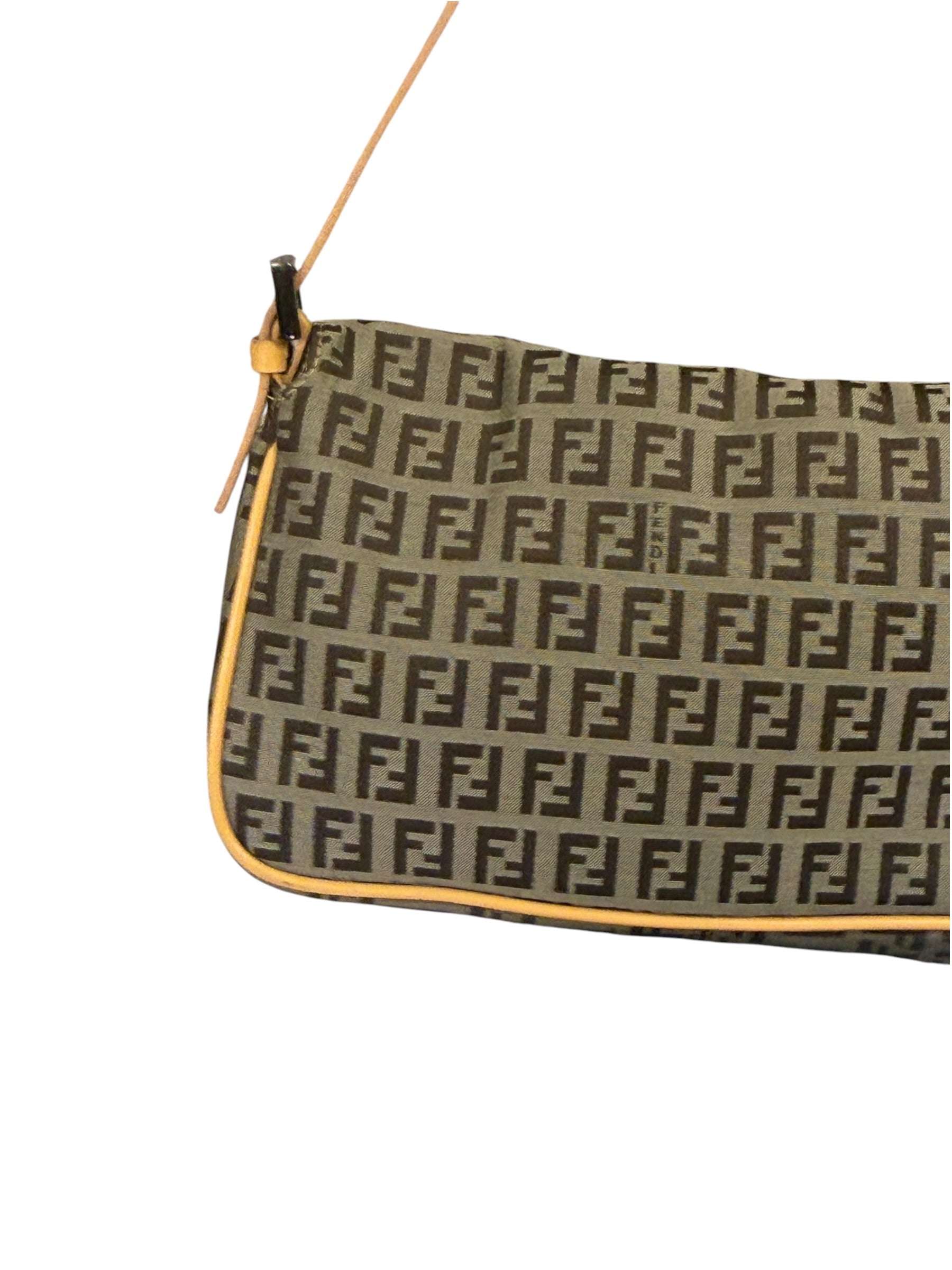 Fendi Beige Leather Trim Zucca Pochette