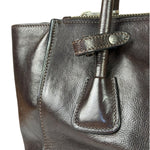 Prada Dark Brown Calf Leather Glace Twin-Pocket Tote