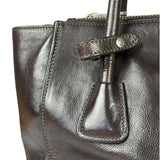 Prada Dark Brown Calf Leather Glace Twin-Pocket Tote