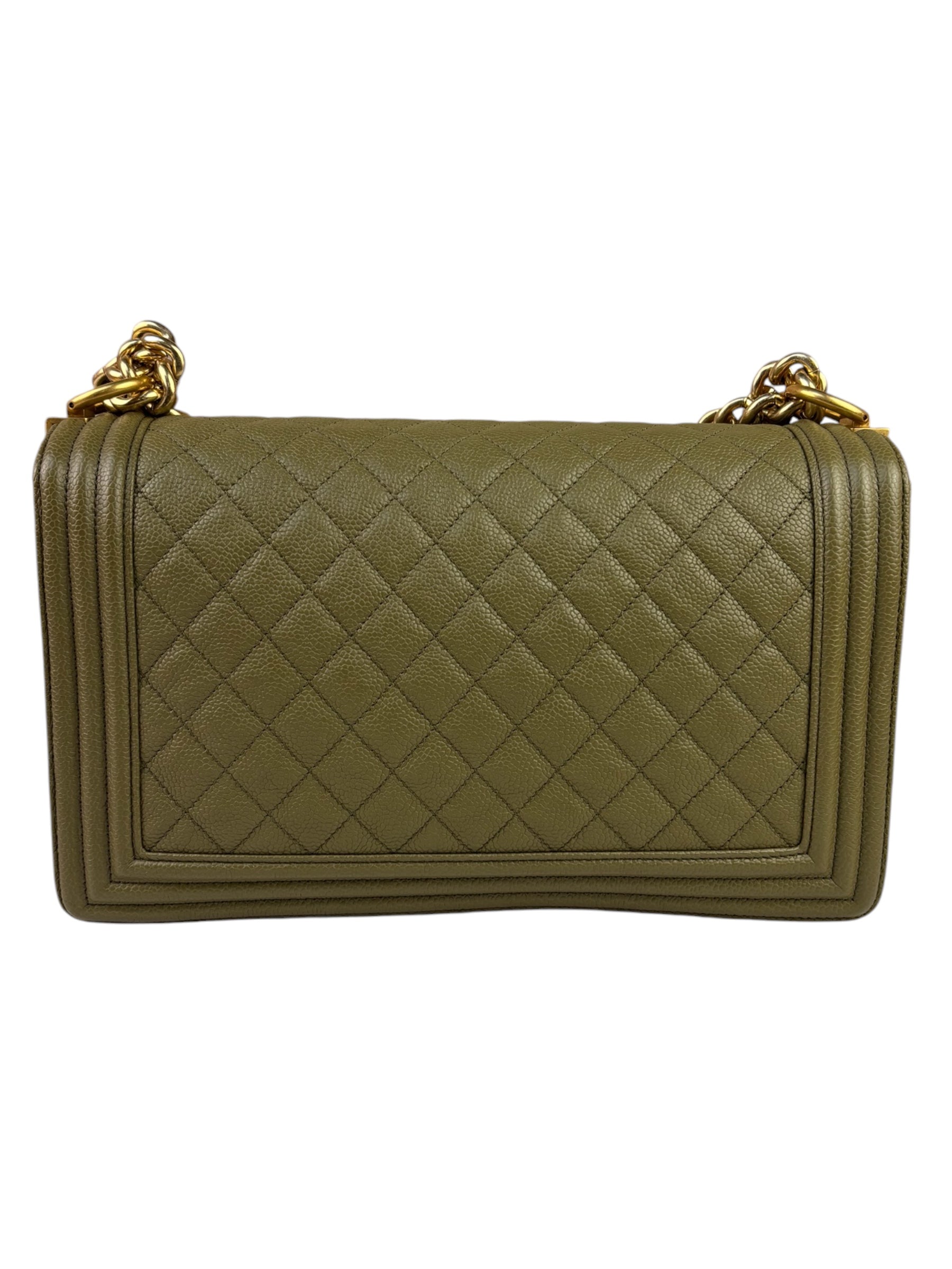 Chanel Olive Green Quilted Caviar Boy Flap Bag 2017