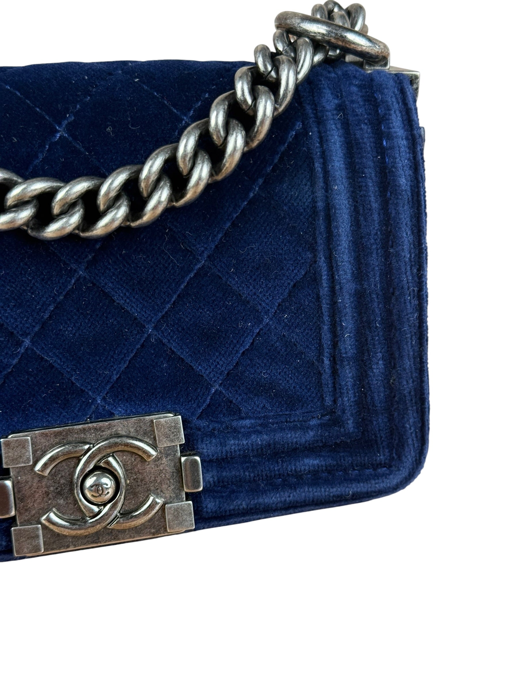 Chanel Blue Velvet Quilted Mini Boy Bag 2012