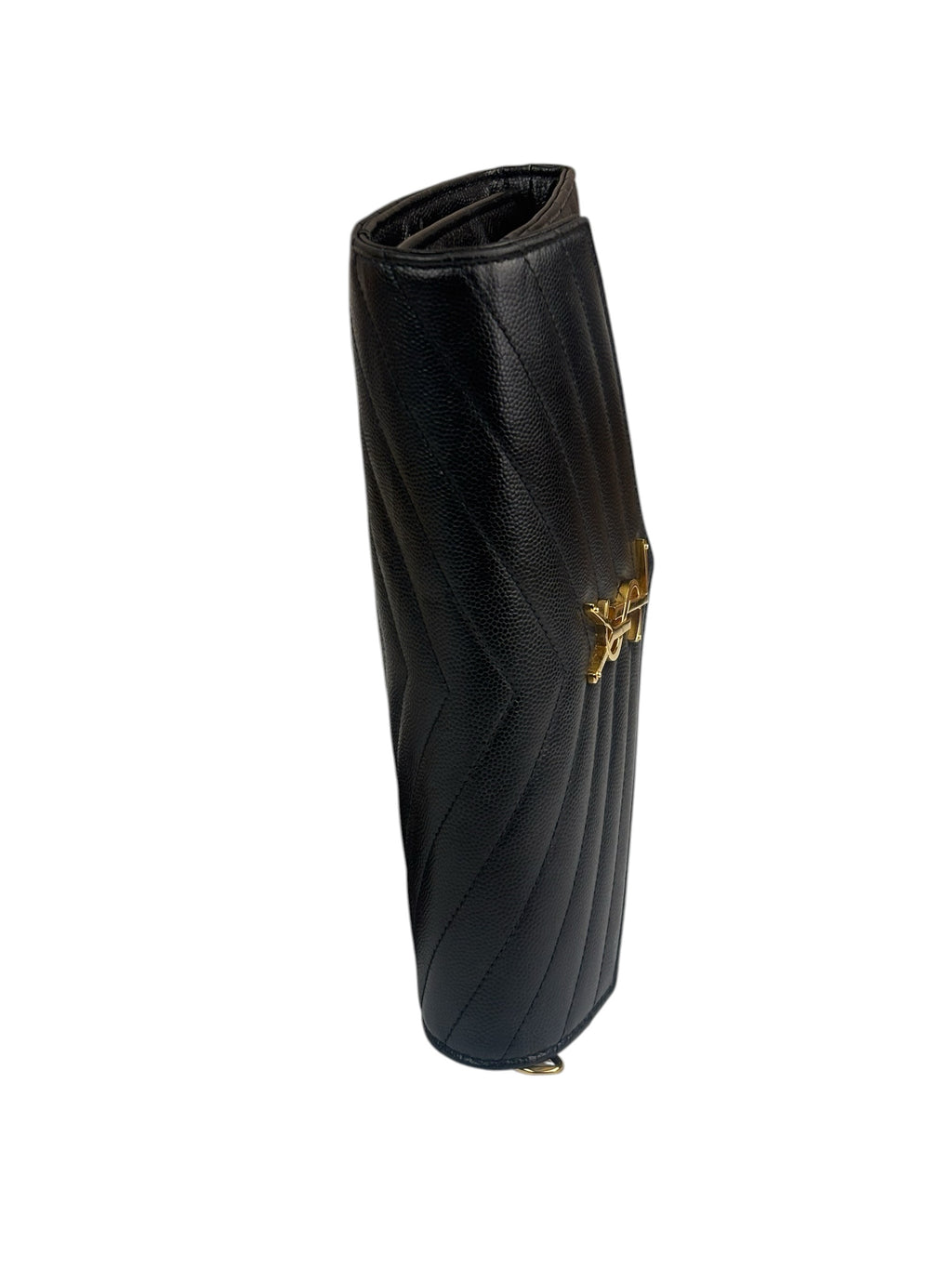 YSL Black Pebbled Matelassè Envelope Chain Wallet On Chain