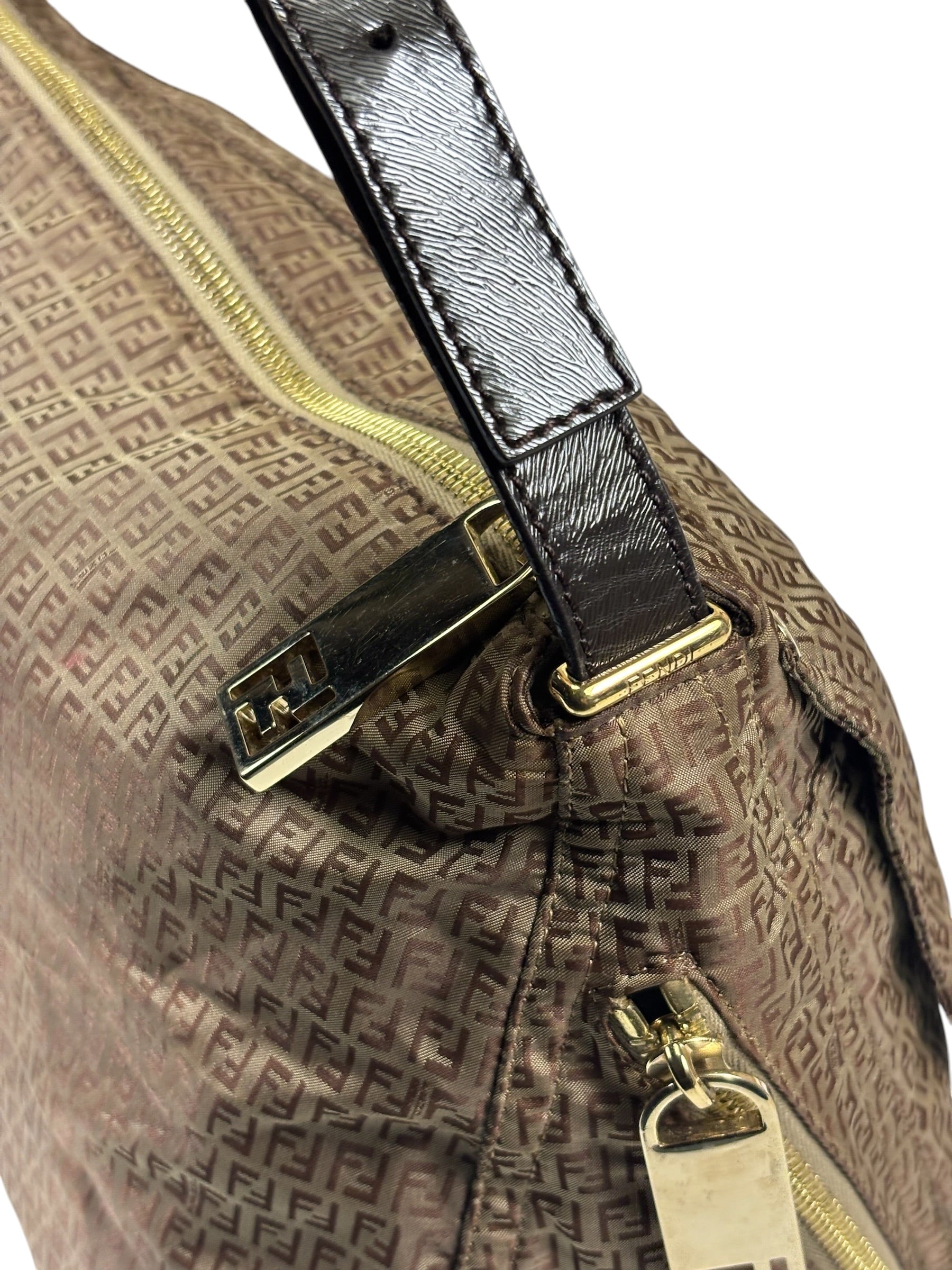 Fendi Brown Leather Trim Zucca Mamma Forever Baguette