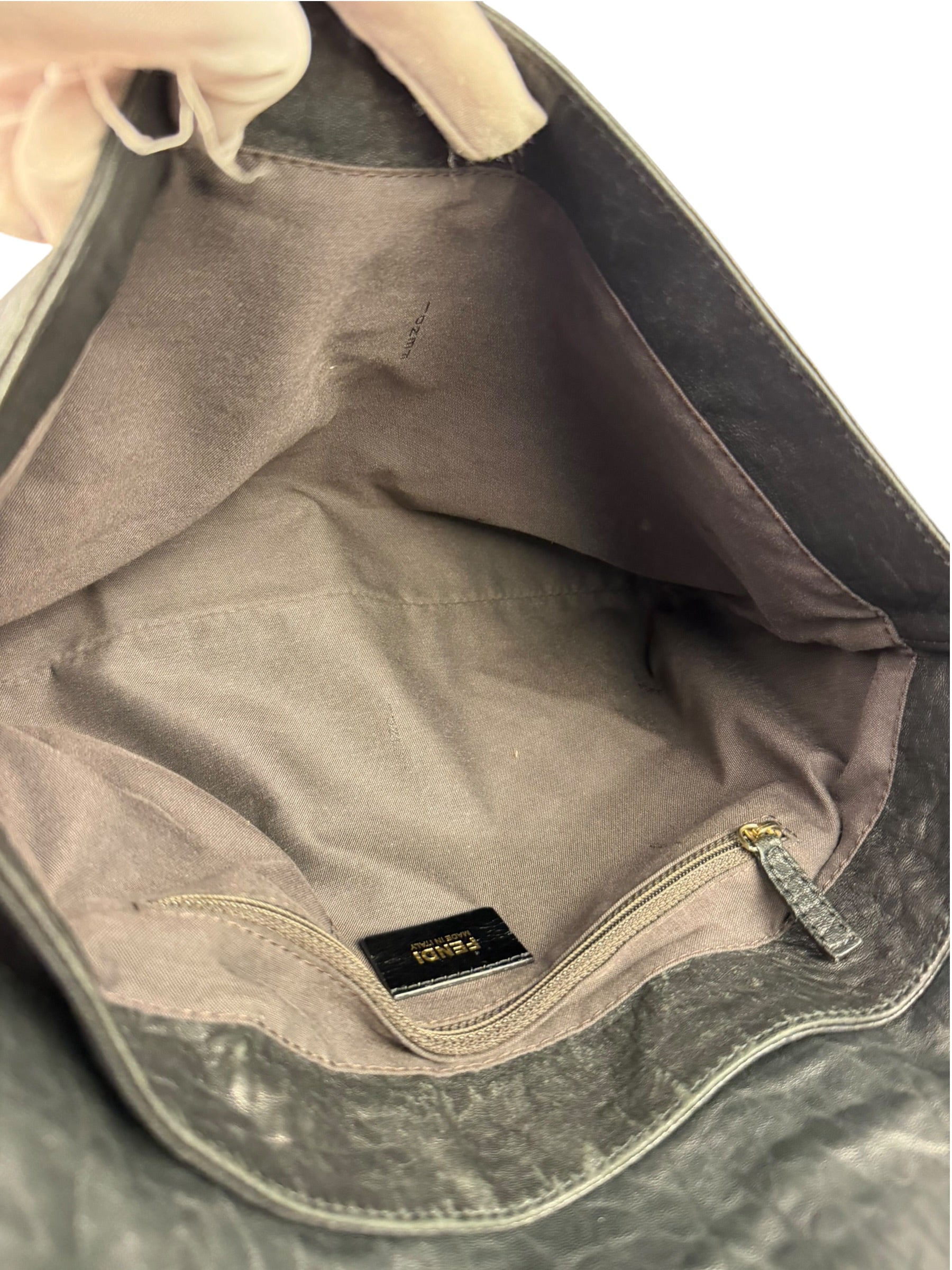Fendi Black Pebbled Leather Mia Flap Bag