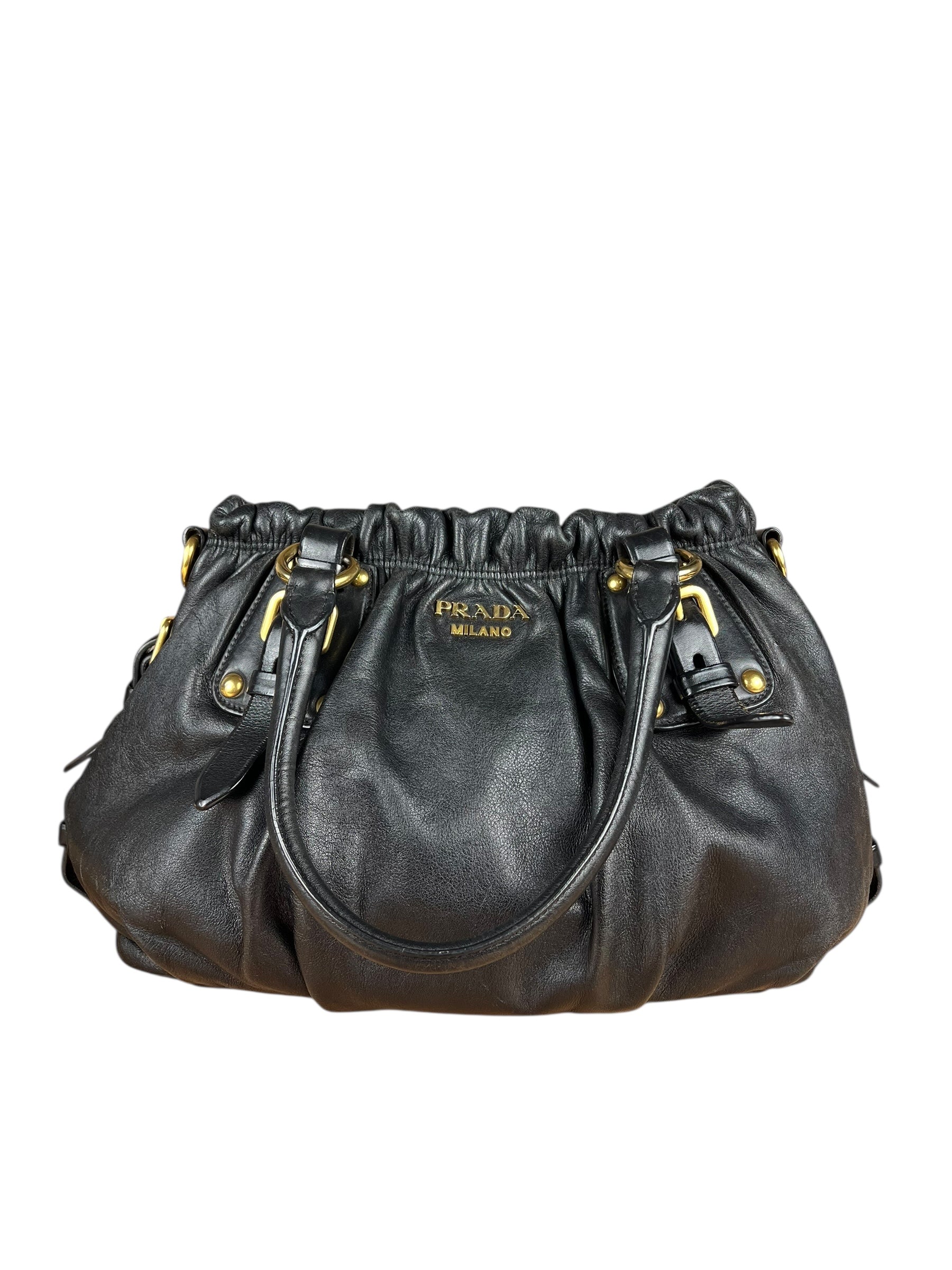 Prada Black Leather Vitello Daino Handbag
