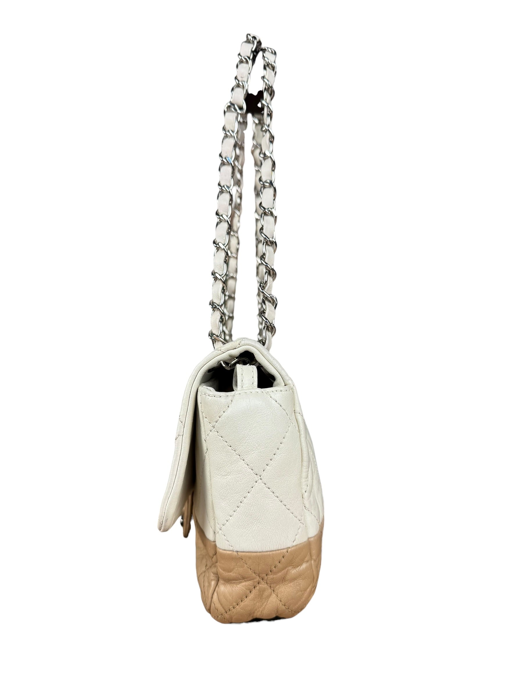 Chanel Bicolor Medium Leather Flap Bag Beige '08