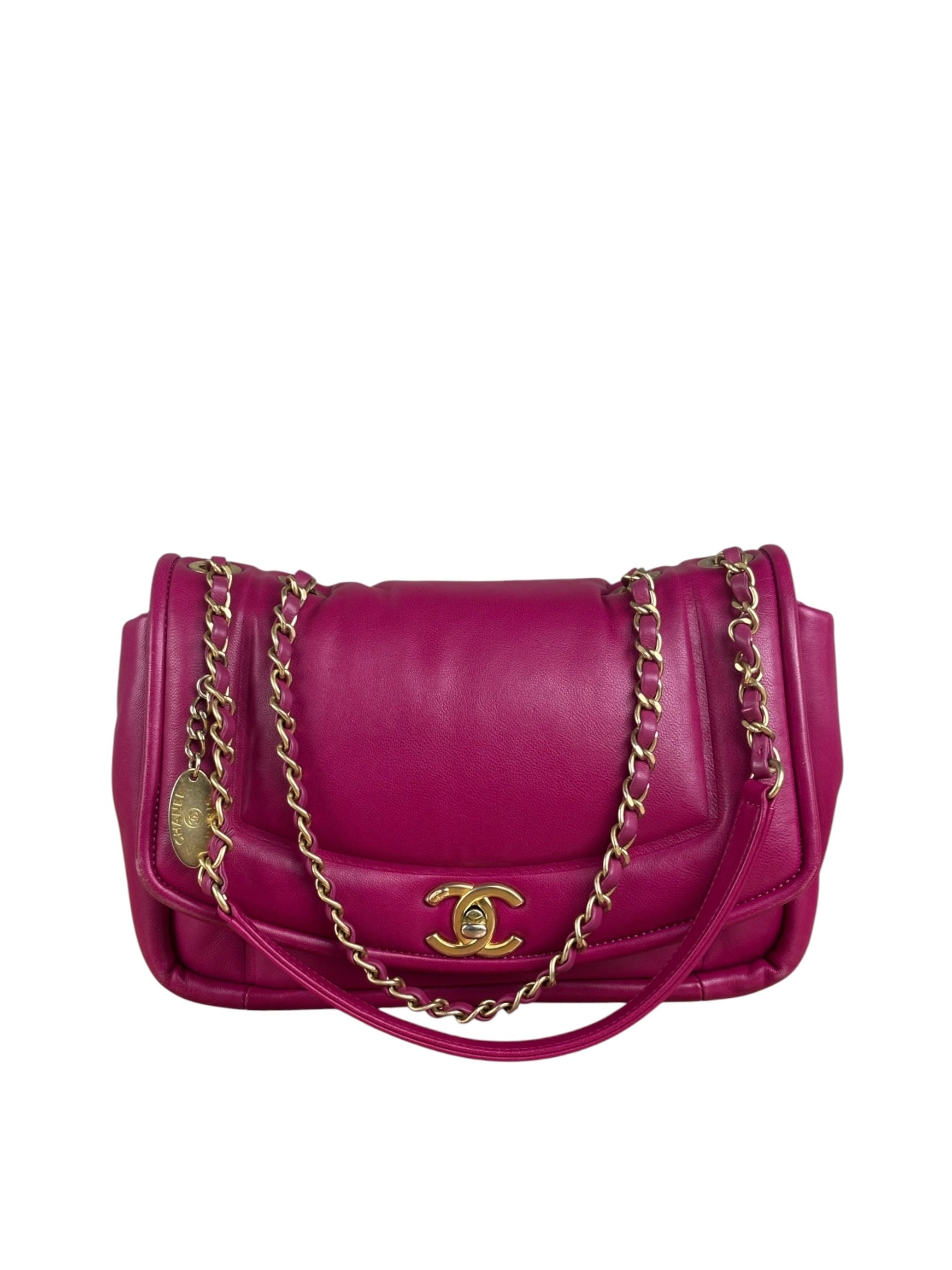Chanel Fuchsia Pink Leather Puffy Flap Bag 2019