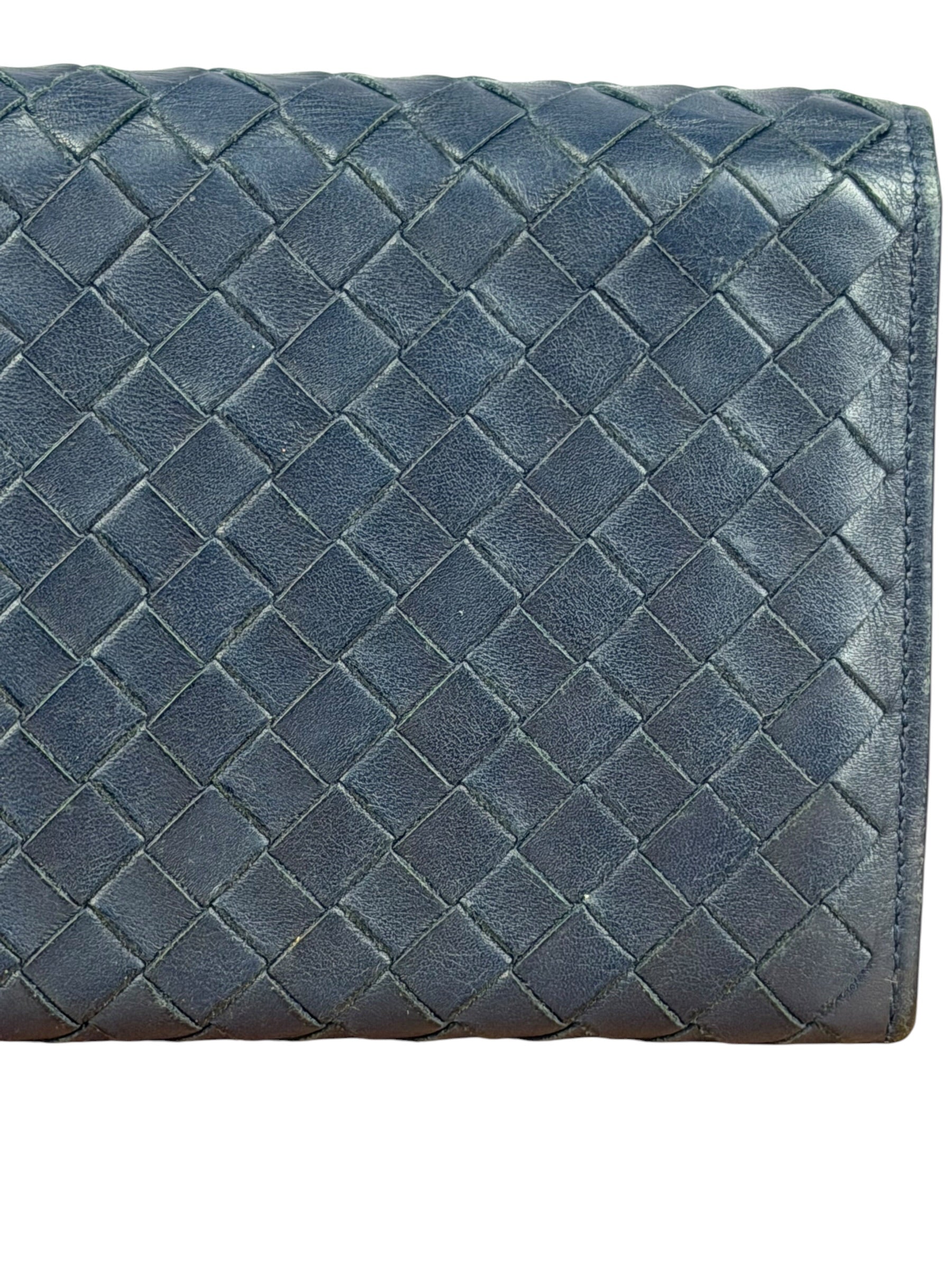 Bottega Veneta Navy Blue Intrecciato Long Wallet