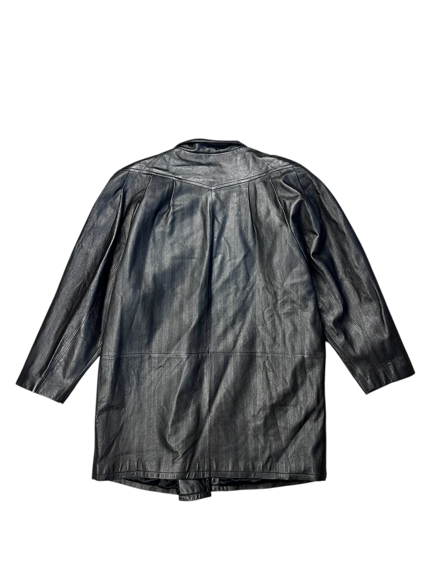 Vintage Leather Striped Long Coat