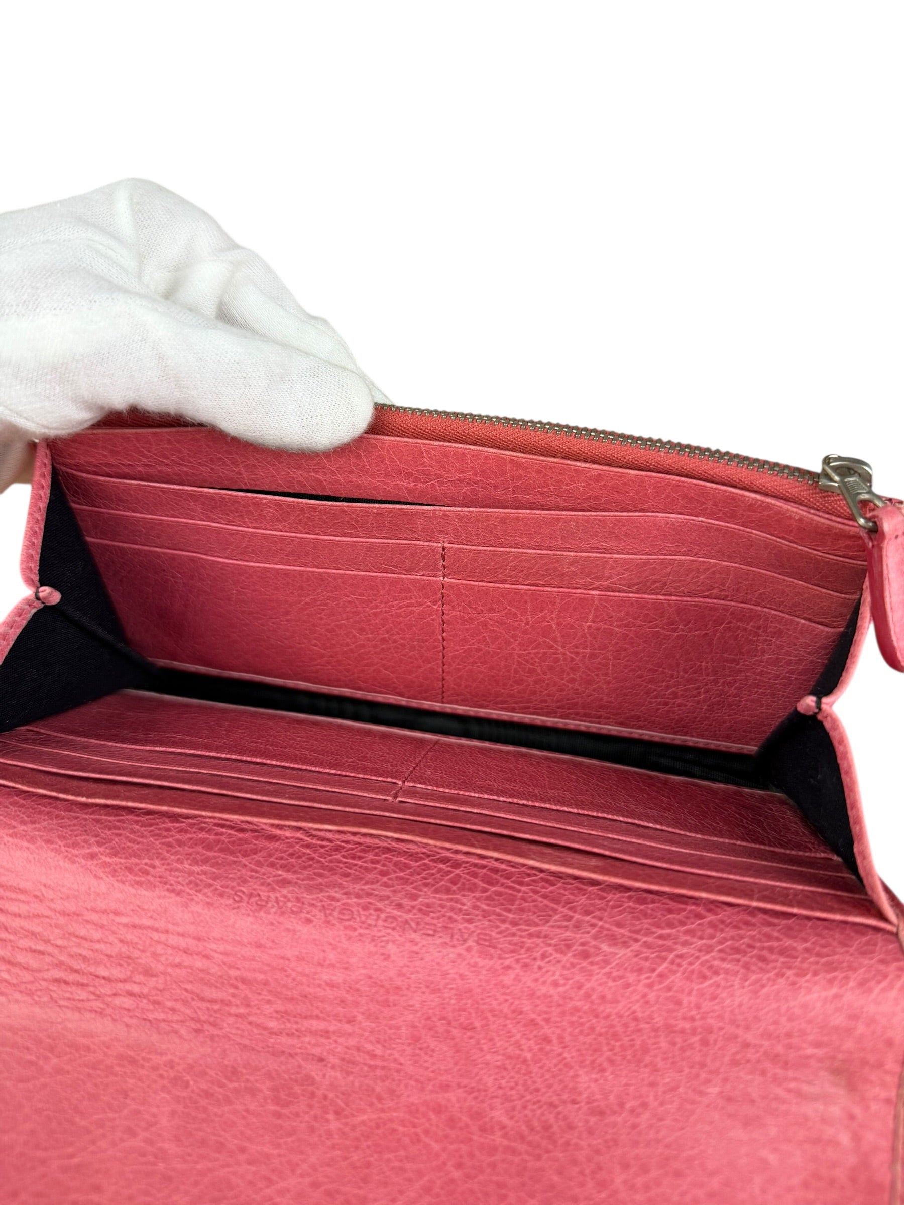 Balenciaga Pink Leather Moto Long Wallet