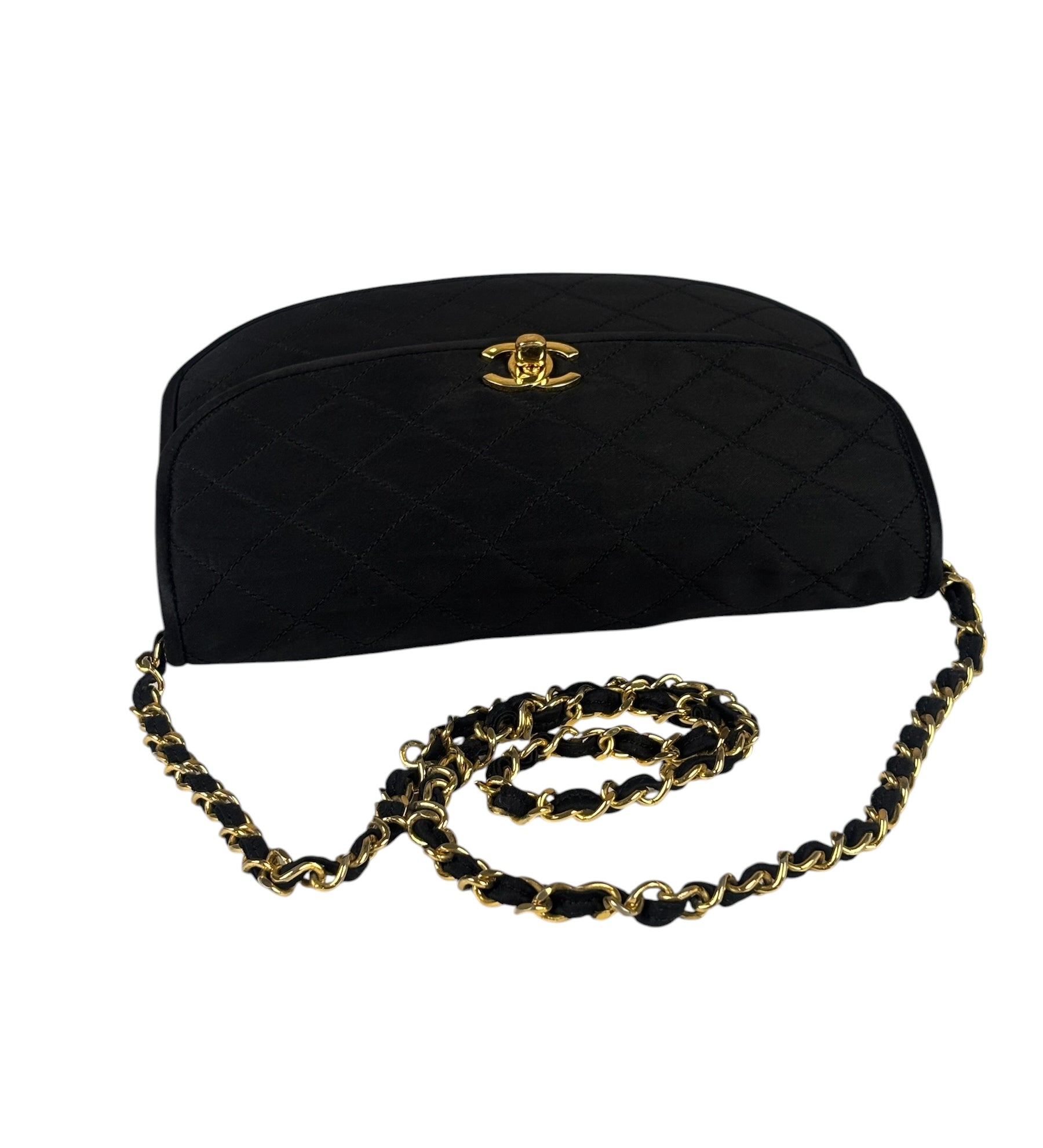 Chanel Black Quilted Satin Shoulder Bag