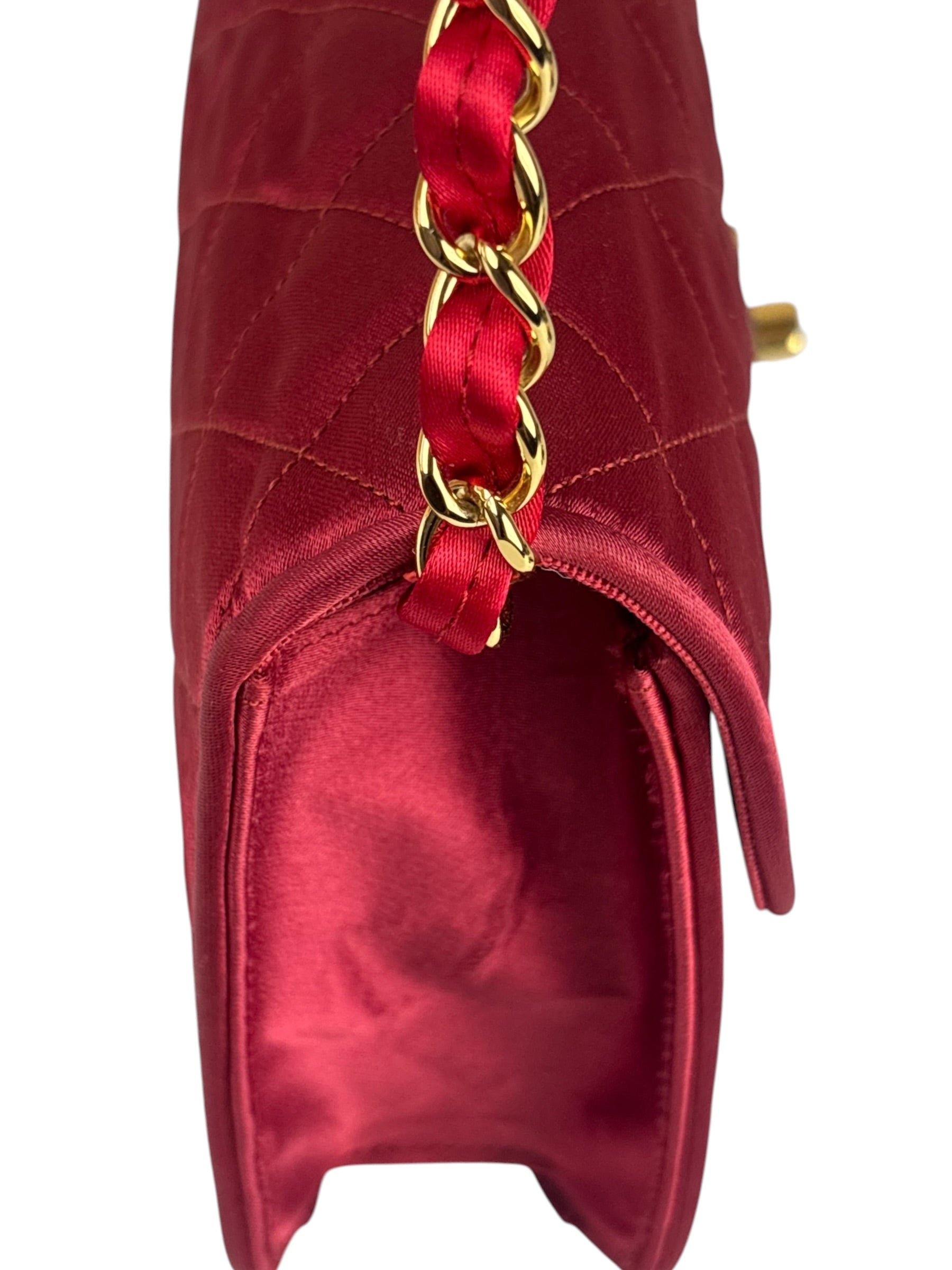 Chanel Vintage Two Tone Red Satin Flap 1989