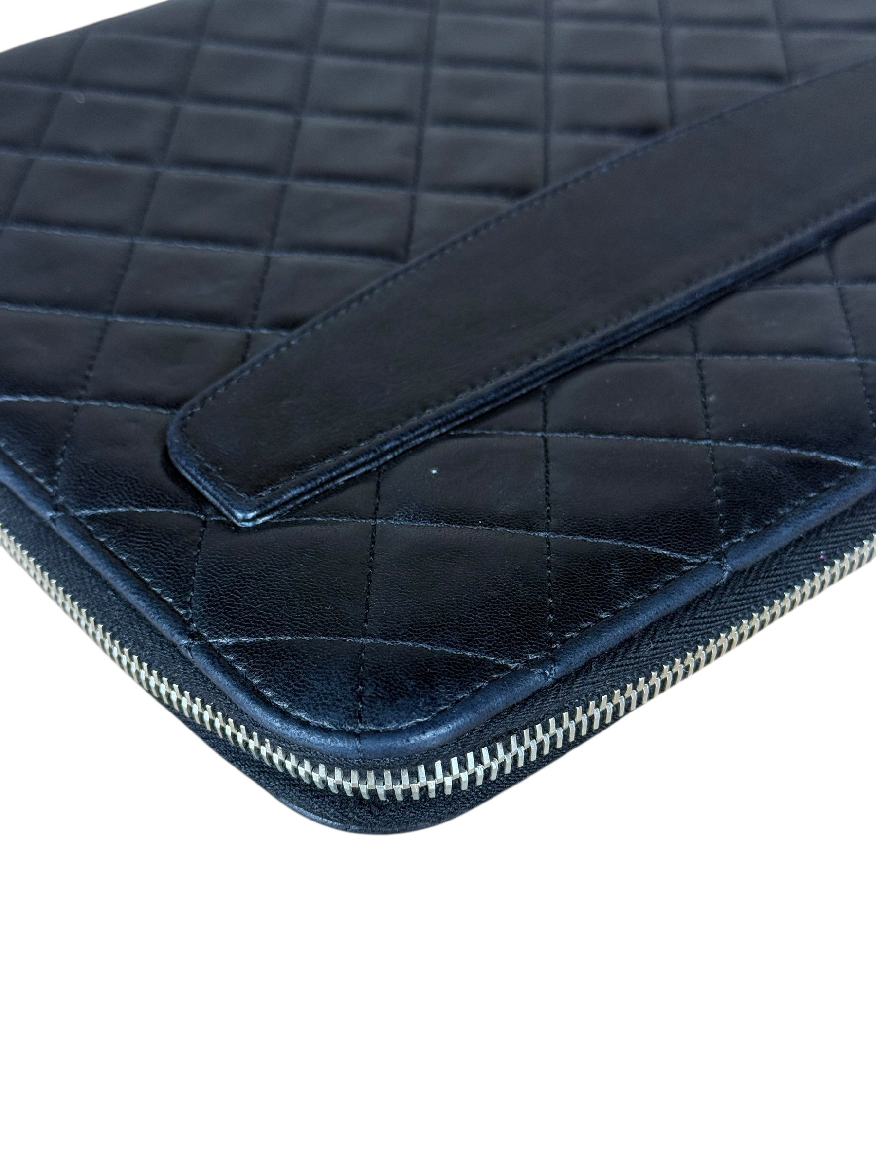 Chanel Black Quilted Caviar Leather Tablet Clutch Case