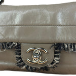 Chanel Taupe Leather Funny Tweed Fringe Flap Bag 2010