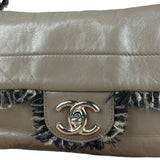 Chanel Taupe Leather Funny Tweed Fringe Flap Bag 2010