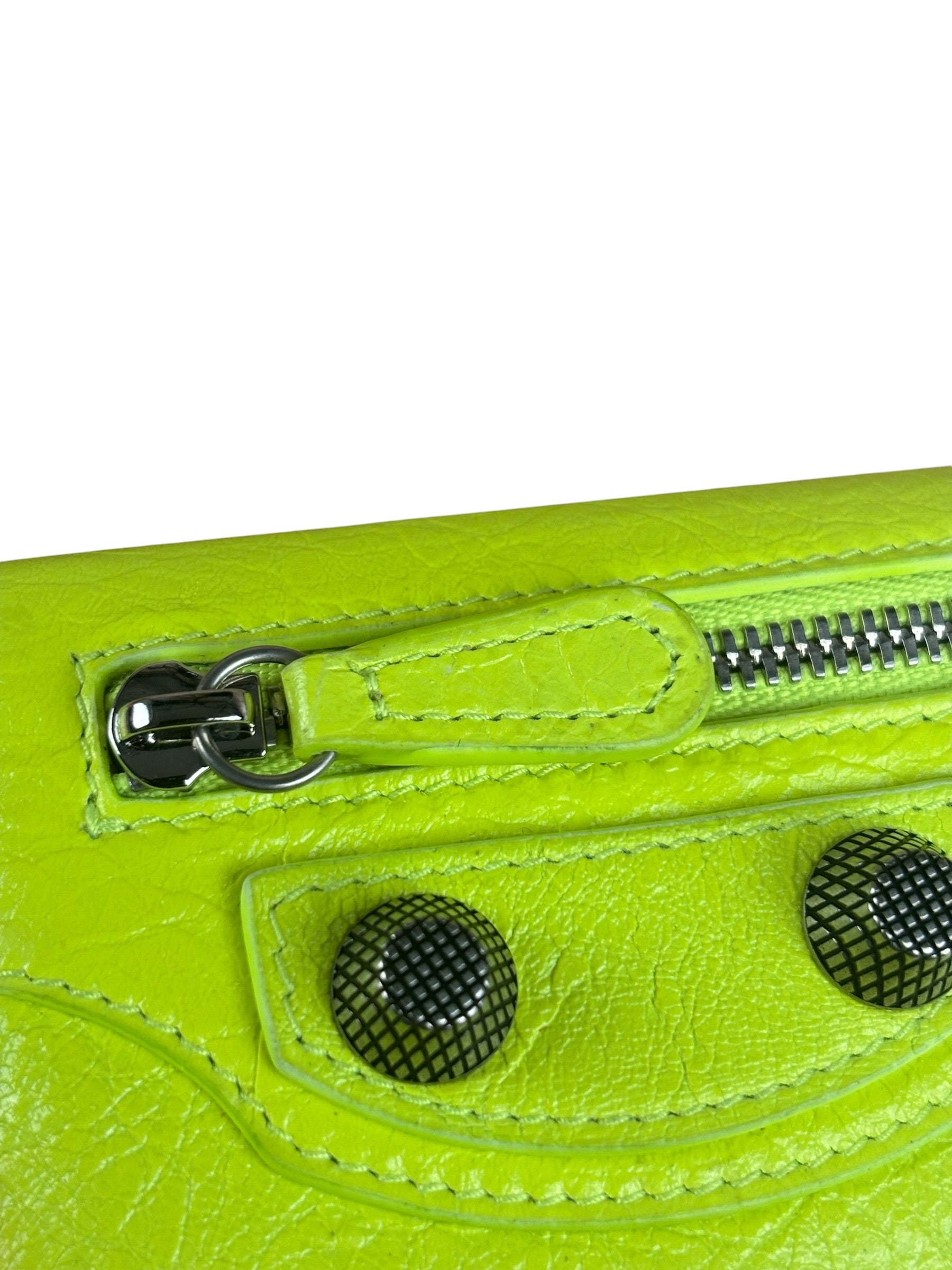 Balenciaga Fluo Neon Yellow Leather Cash Trifold Mini Wallet