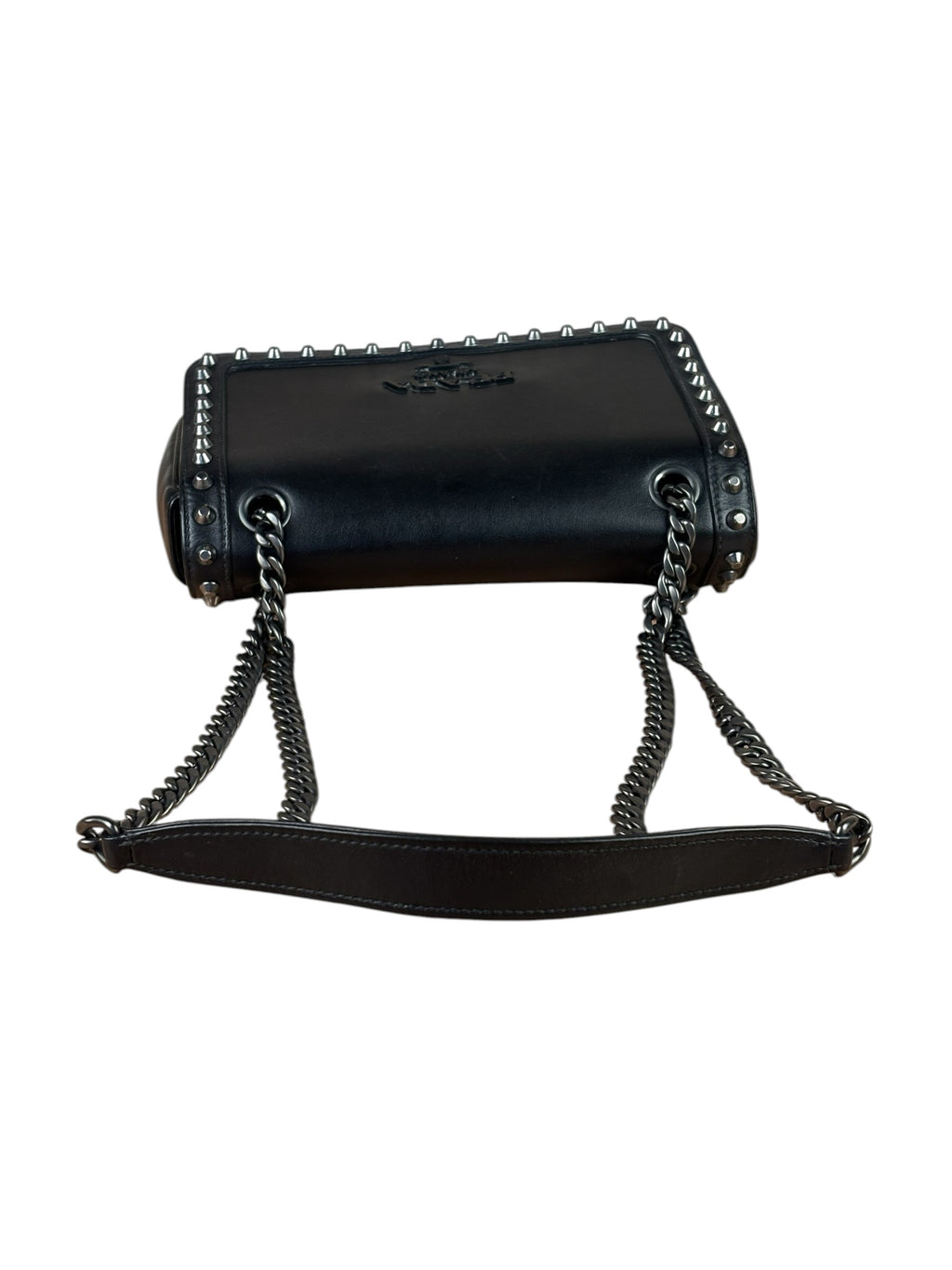 Prada Black Calfskin Studded Glace Flap Bag