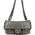 Chanel Taupe Leather Funny Tweed Fringe Flap Bag 2010