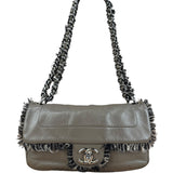 Chanel Taupe Leather Funny Tweed Fringe Flap Bag 2010