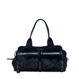 Salvatore Ferragamo Black Rabbit Fur Leather Trim Shoulder Bag