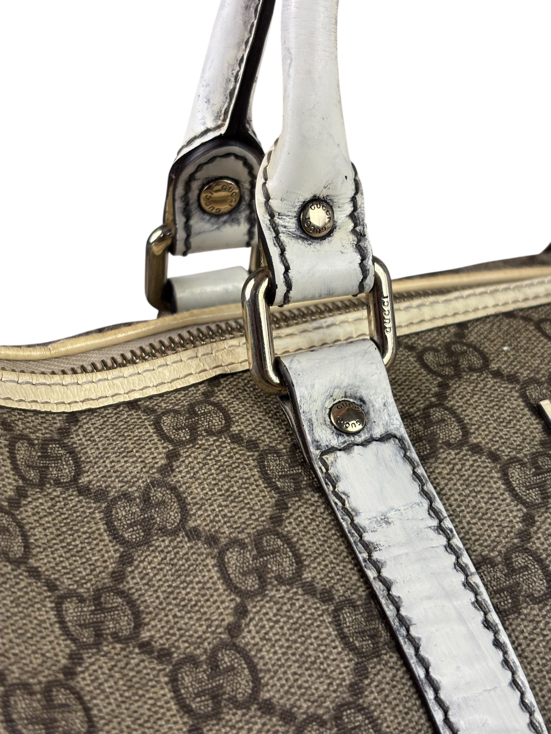 Gucci Beige/White Leather Trim GG Joy Boston Bag