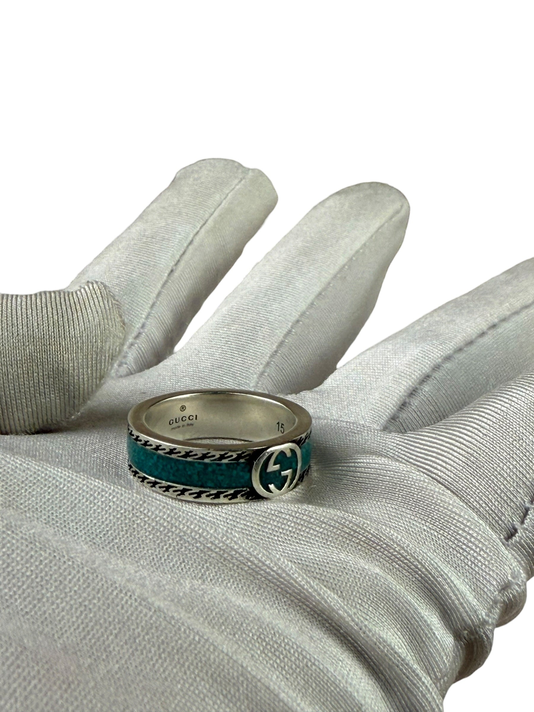 Gucci SS Silver & Turquoise Enamel Band Ring
