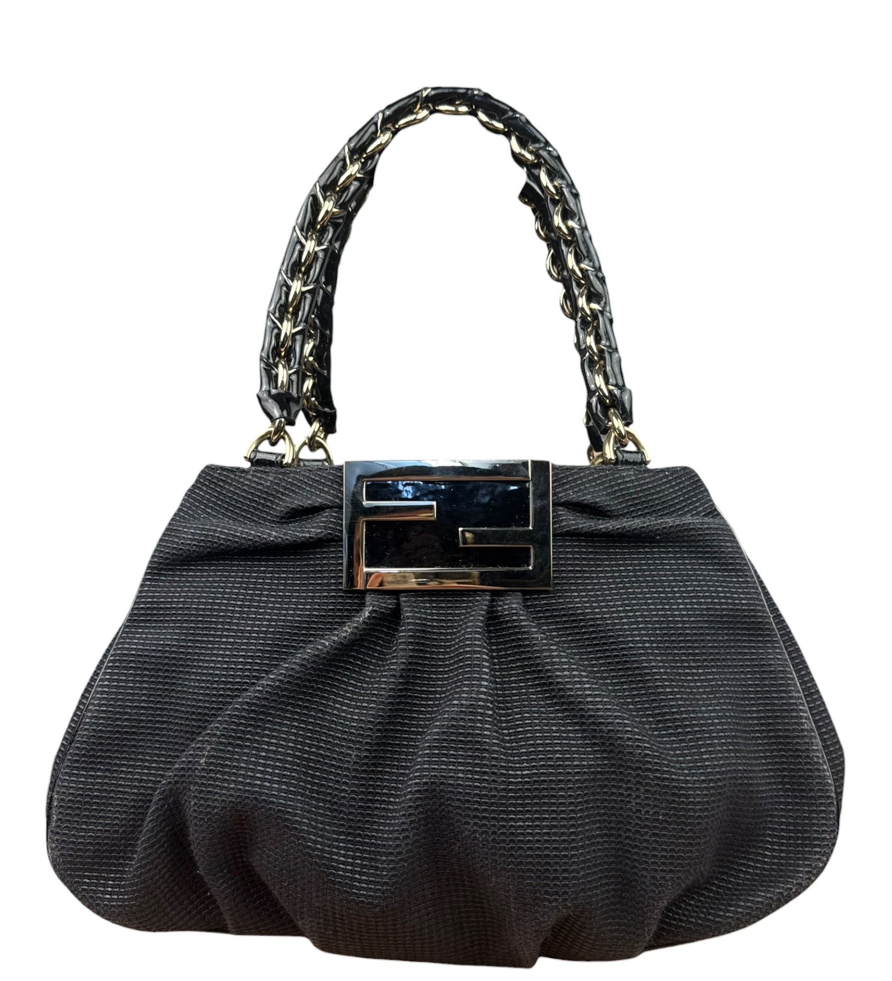 Fendi Bicolor Patent Leather Trim Mia Shoulder Bag