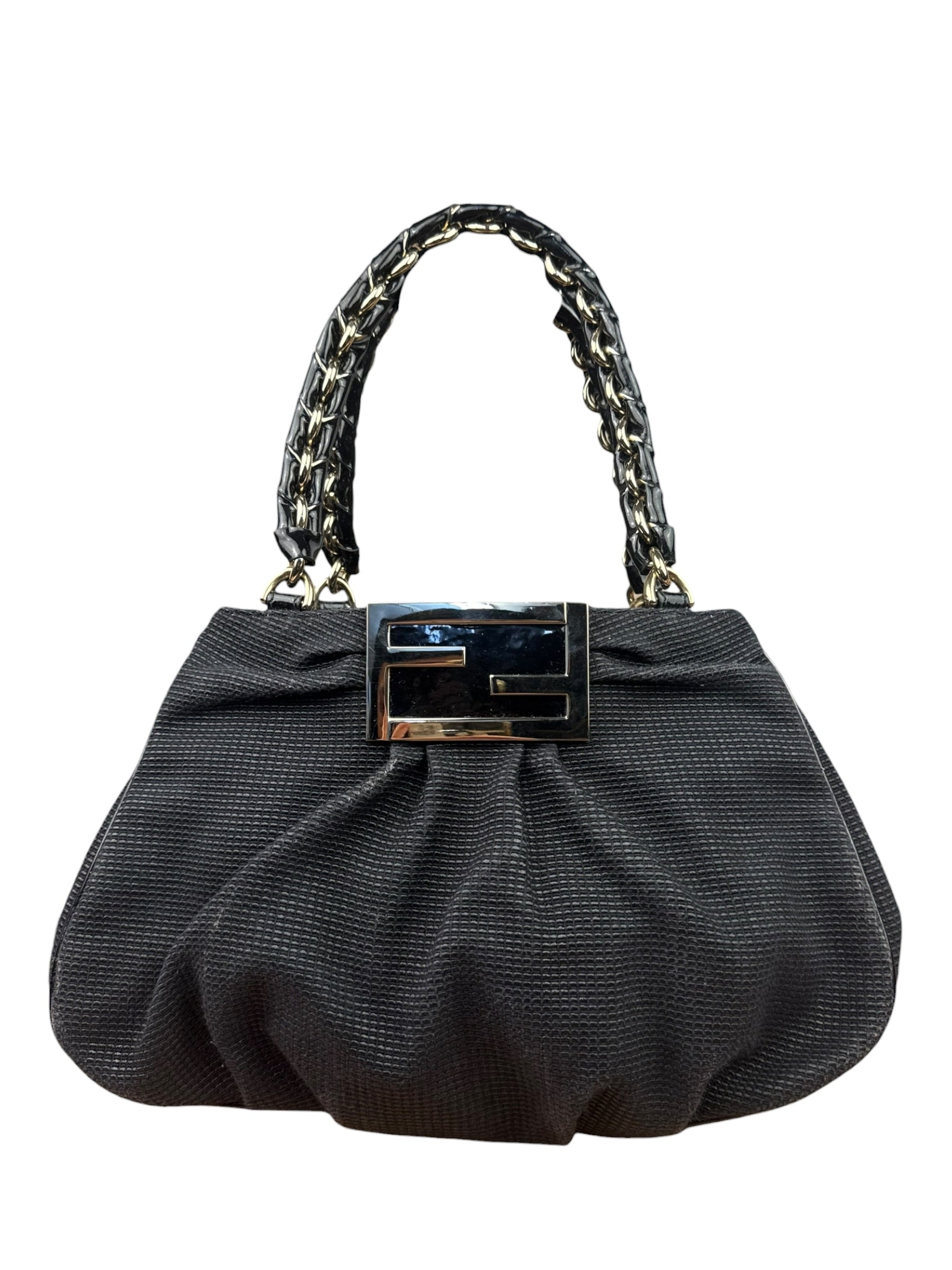 Fendi Bicolor Patent Leather Trim Mia Shoulder Bag