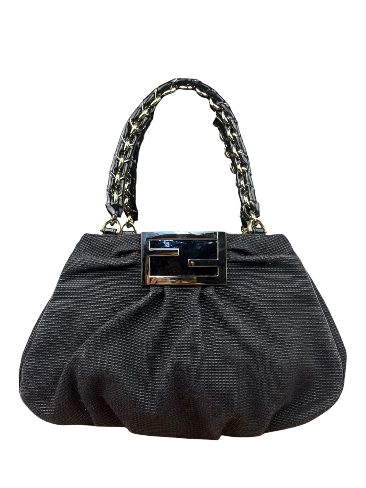 Fendi Bicolor Patent Leather Trim Mia Shoulder Bag