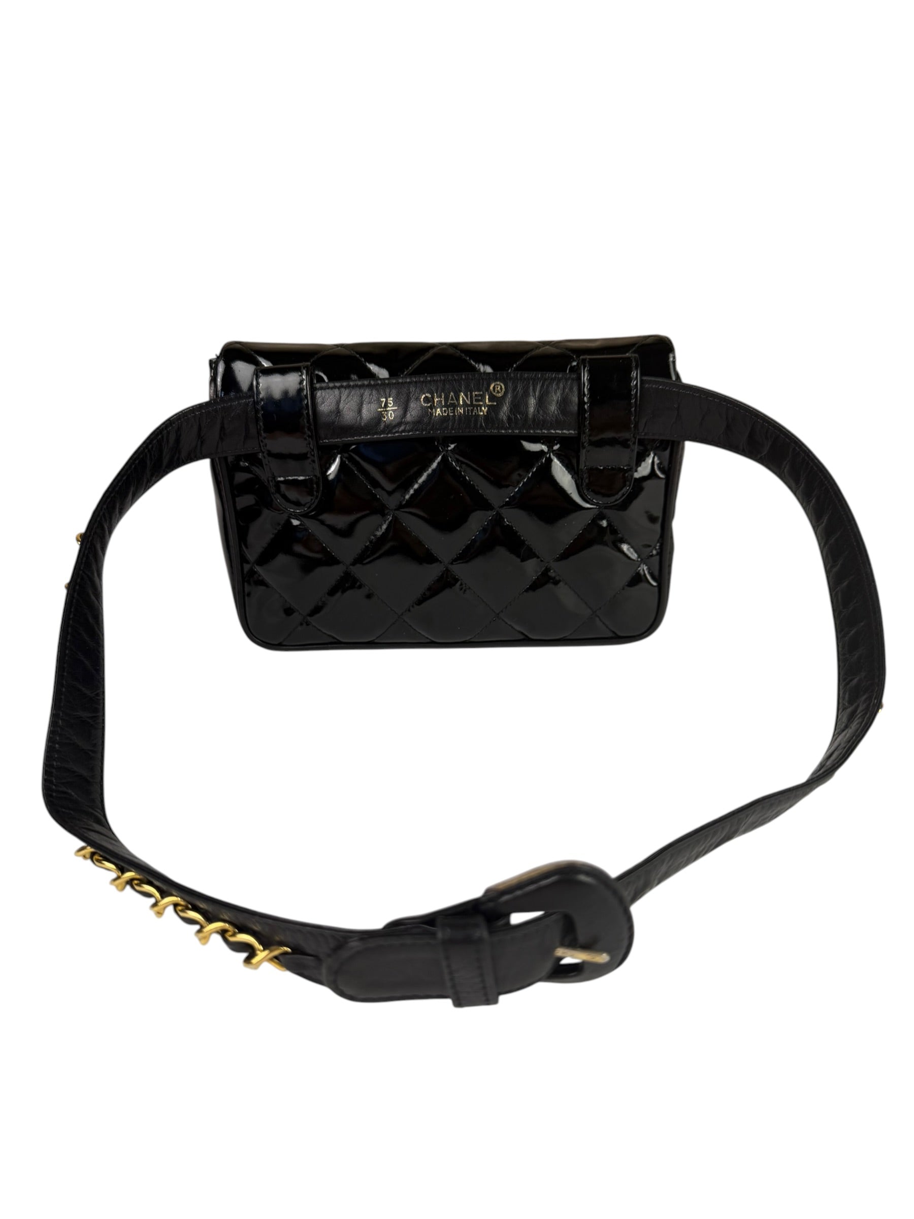 Chanel Black Patent Leather Belt Bag 1995