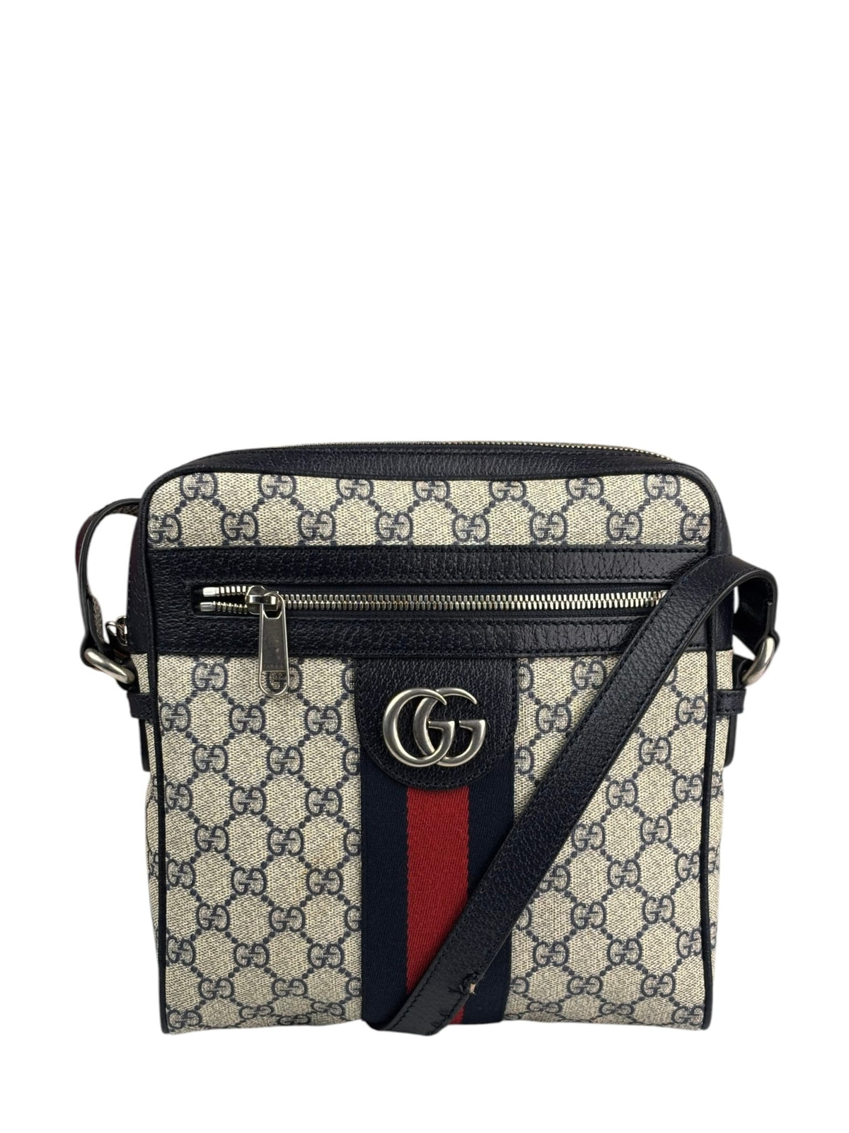 Gucci Navy Leather GG Supreme Ophidia Small Messenger Bag