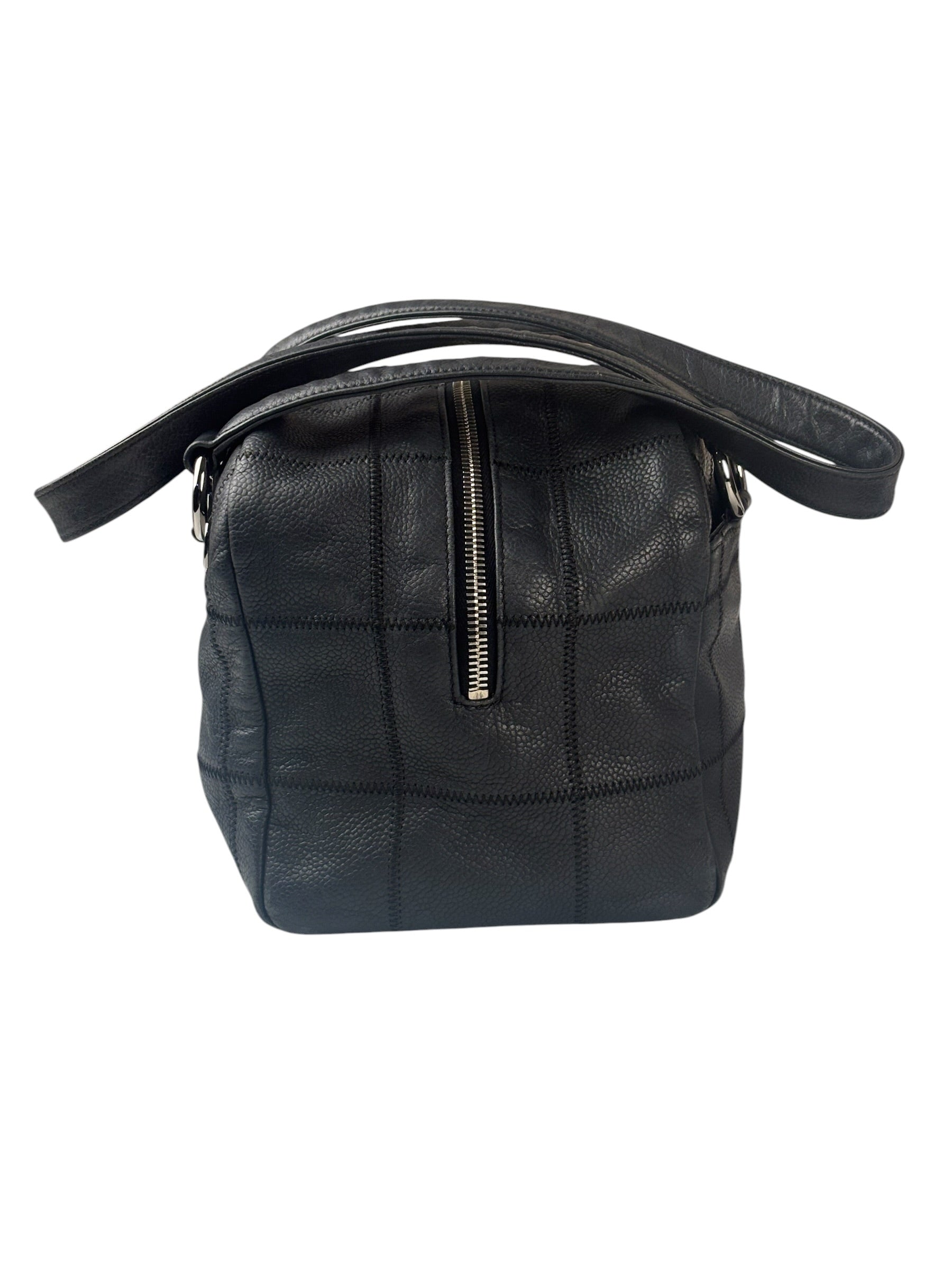 Chanel Navy Chocolate Bar Square Quilt LAX Bowler Bag 2004