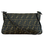 Fendi Brown Leather Trim Zucca FF Monogram Baguette