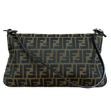 Fendi Brown Leather Trim Zucca FF Monogram Baguette