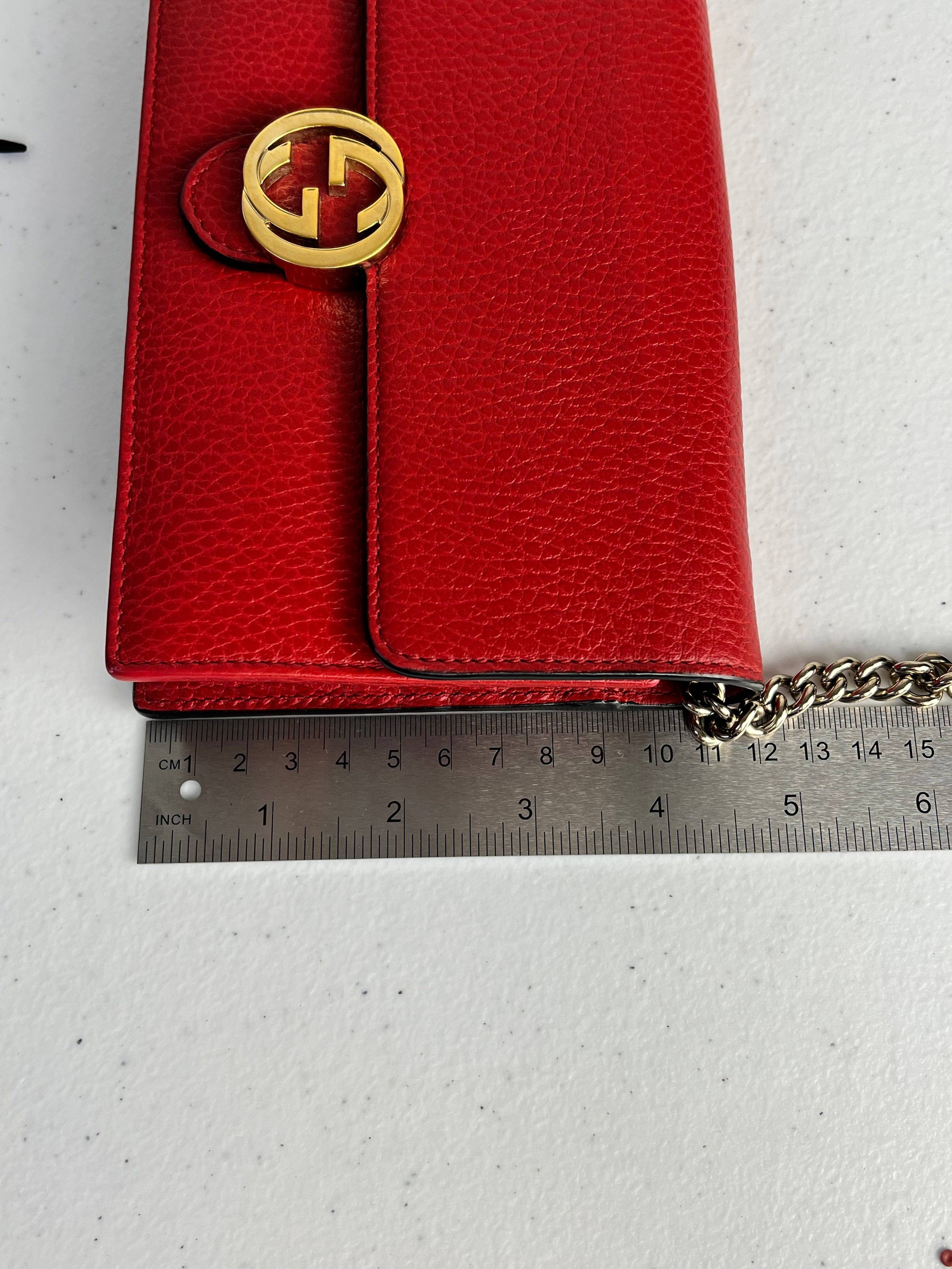 Gucci Red Leather GG Wallet on Chain Bag