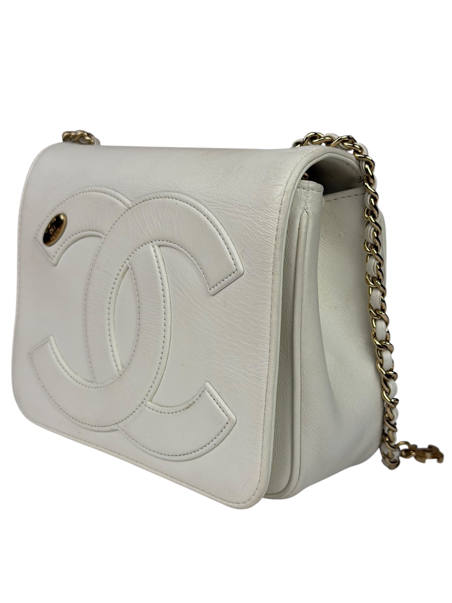 Chanel White Leather CC Mania Flap Bag 2019