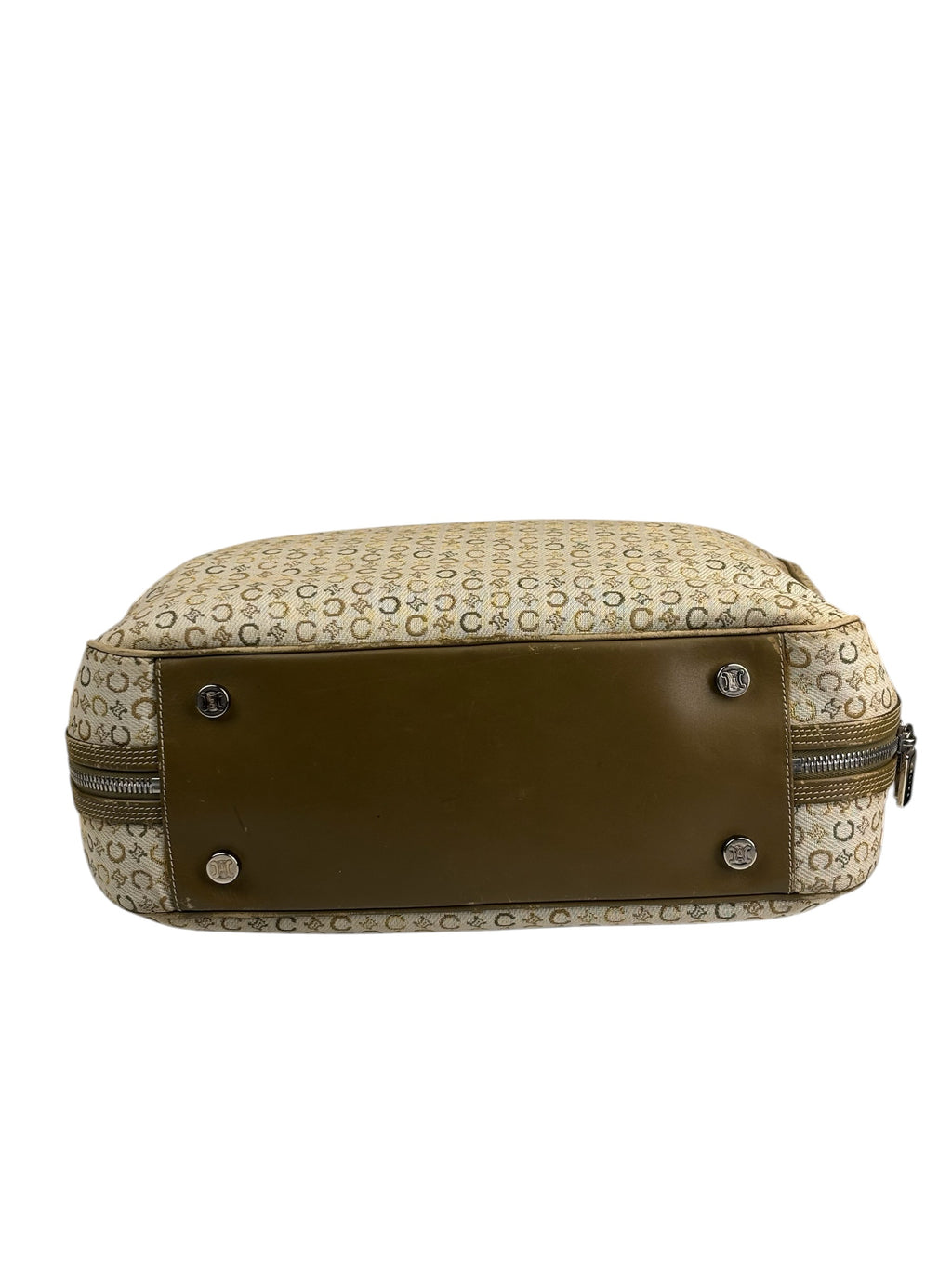 Celine Beige/Green Leather Trim Macadam Handbag