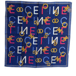 Celine Vintage Blue Paris Cotton Square Handkerchief