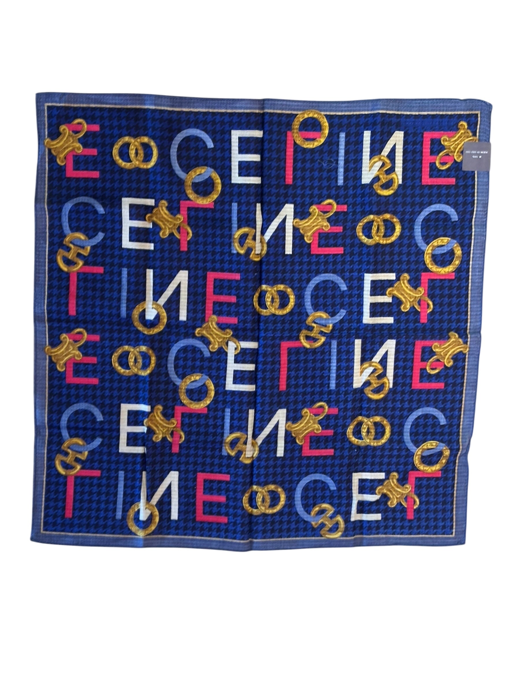 Celine Vintage Blue Paris Cotton Square Handkerchief